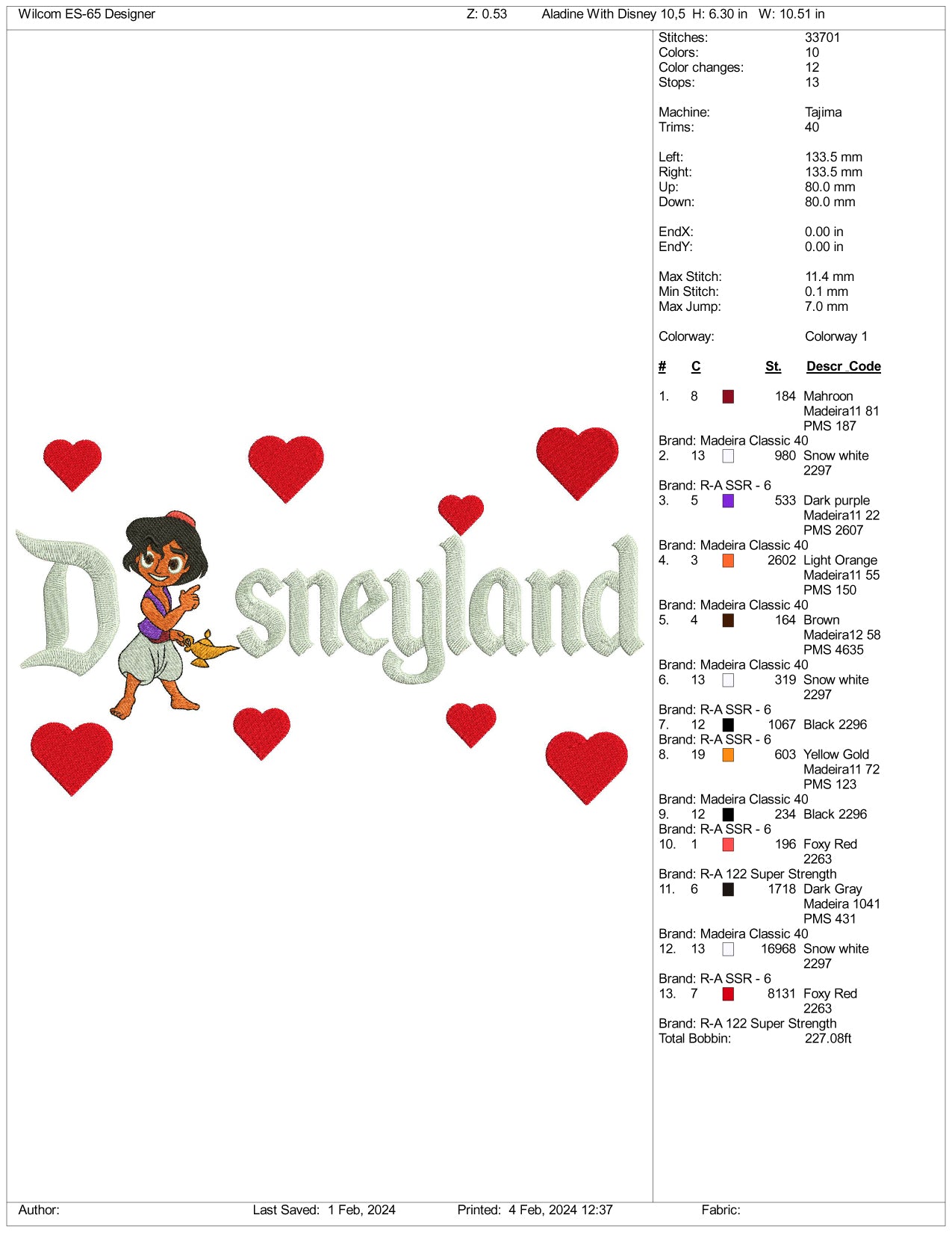 Chibi Aladdin Disneyland Embroidery Design Files - 3 Size's