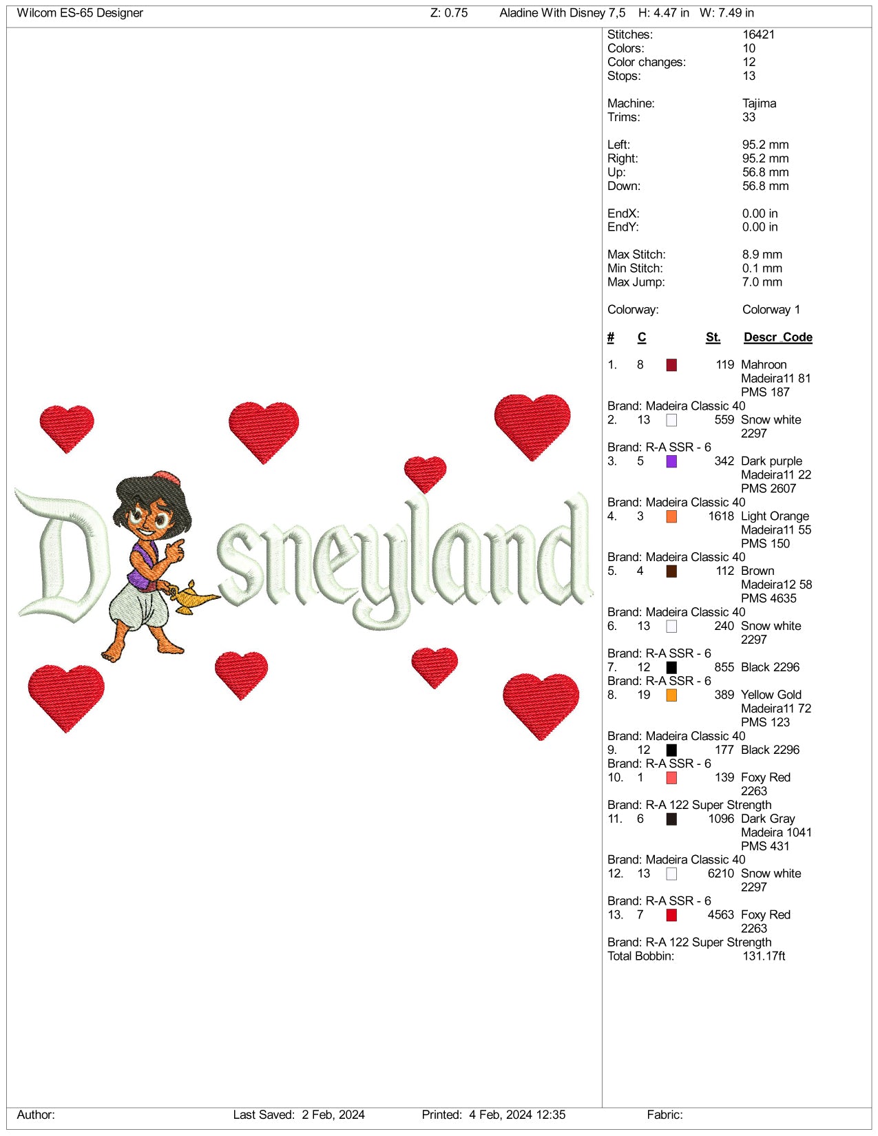 Chibi Aladdin Disneyland Embroidery Design Files - 3 Size's