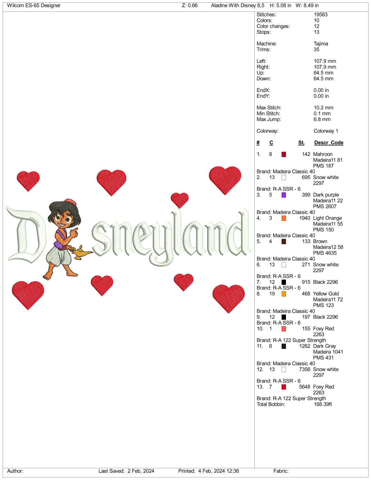 Chibi Aladdin Disneyland Embroidery Design Files - 3 Size's