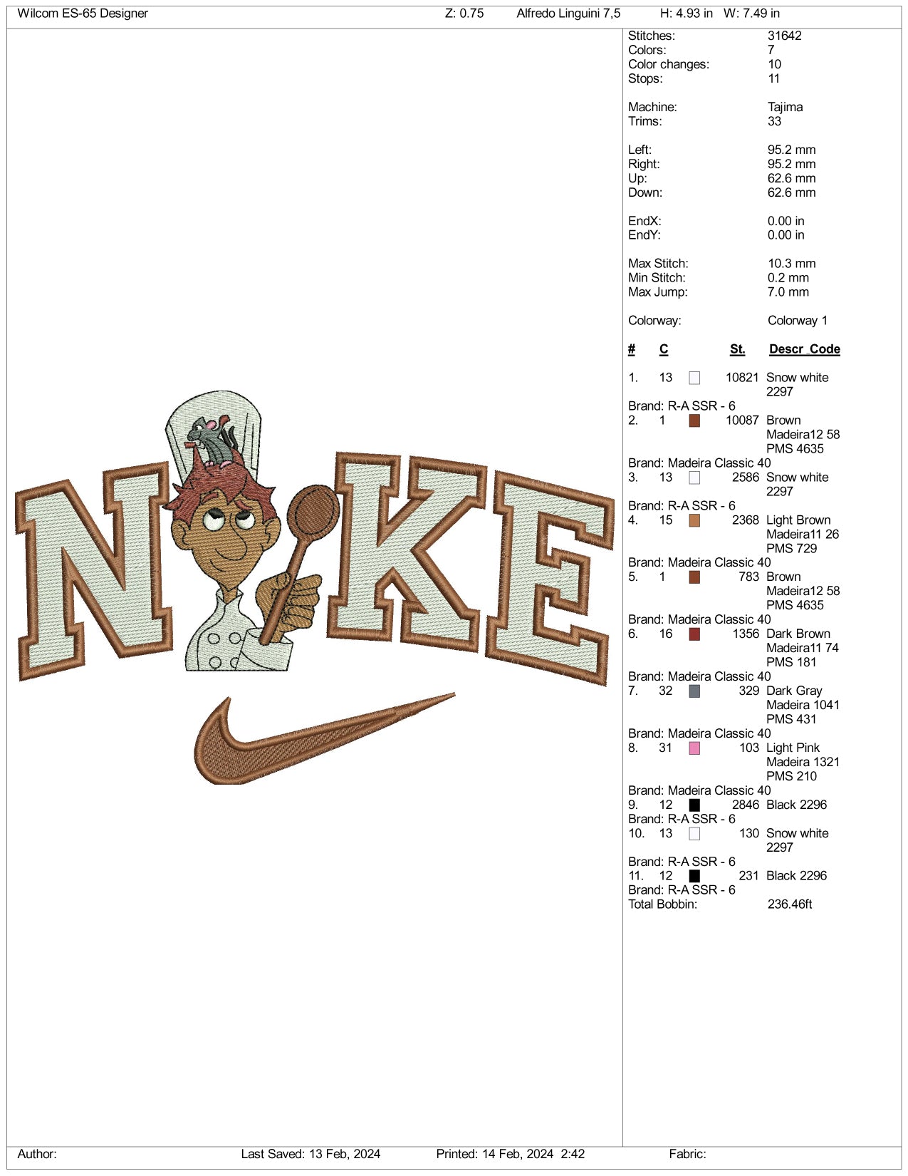 Nike Alfredo Linguini Embroidery Design Files - 3 Size's