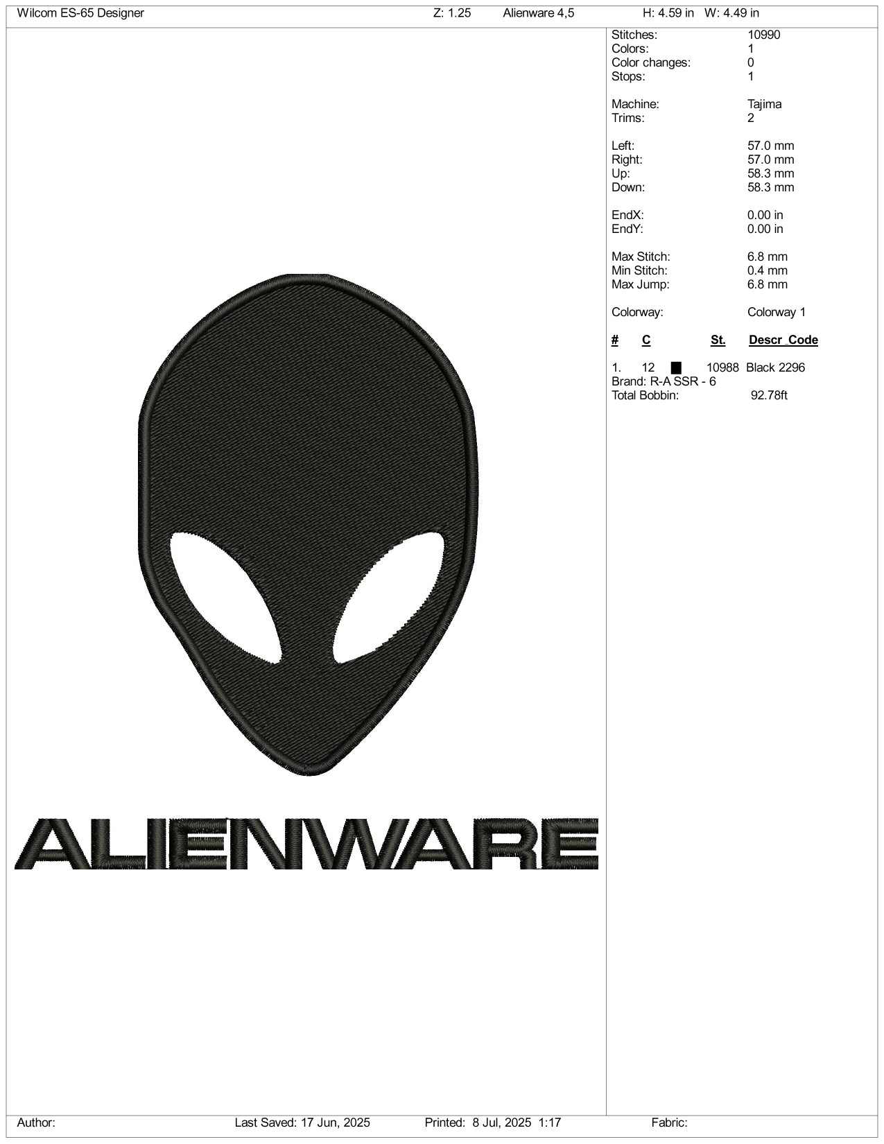 Alienware Logo Embroidery Design Files - 3 Size's