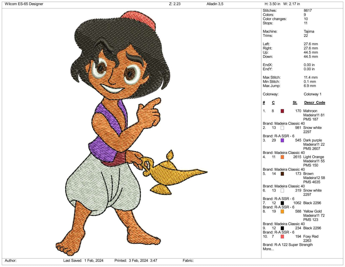 Chibi Aladdin Embroidery Design Files - 3 Size's