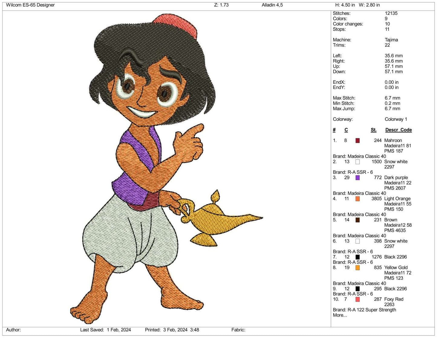 Chibi Aladdin Embroidery Design Files - 3 Size's