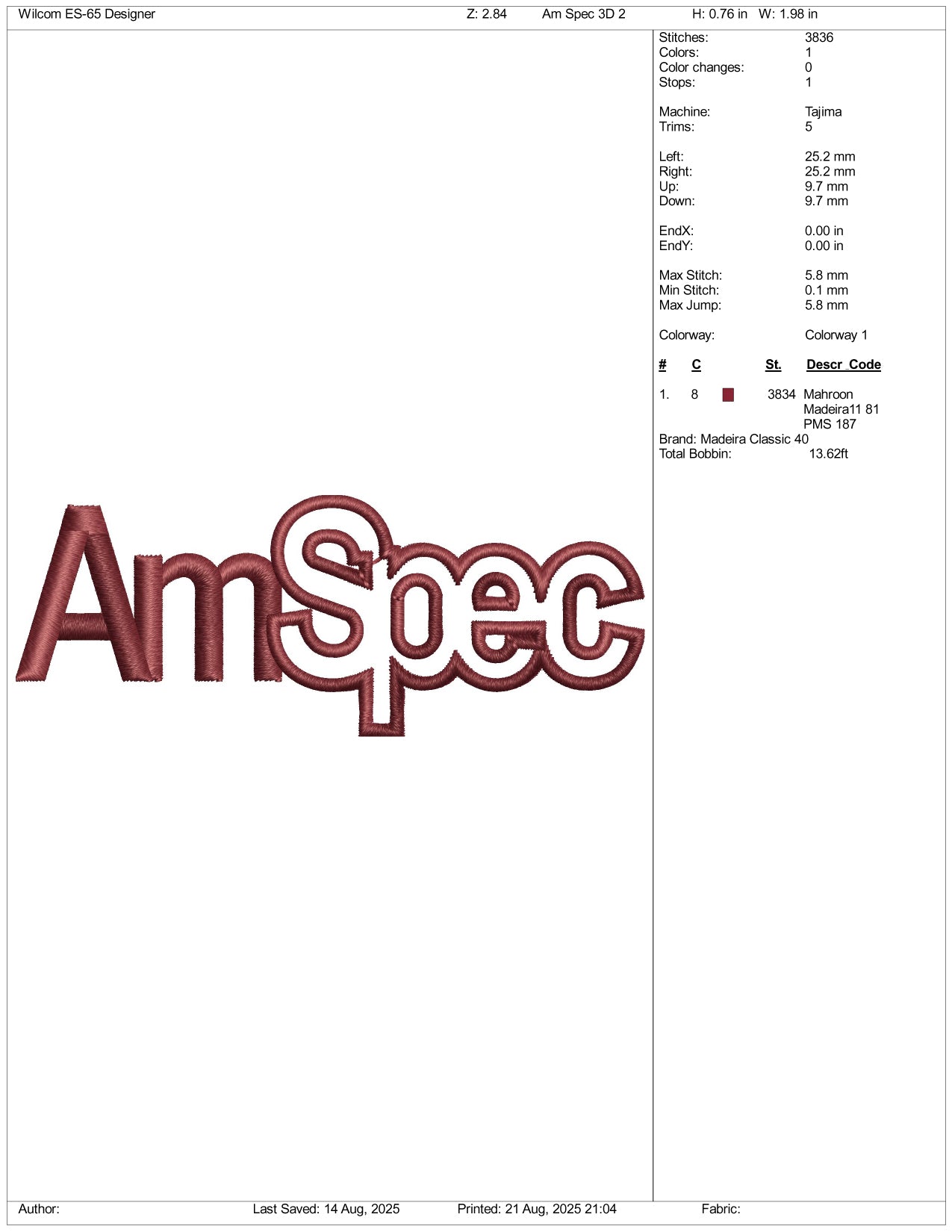 AmSpec Embroidery Design Files - 3 Size's