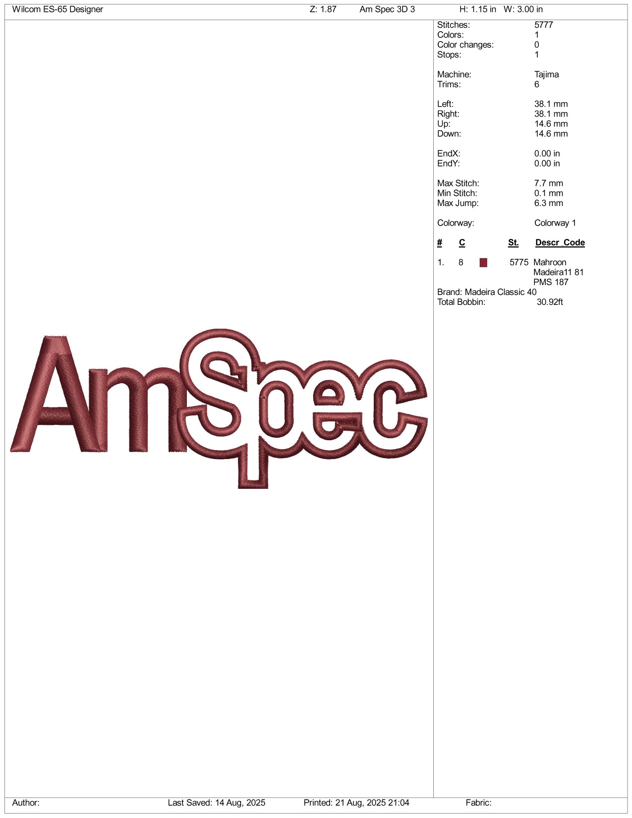 AmSpec Embroidery Design Files - 3 Size's