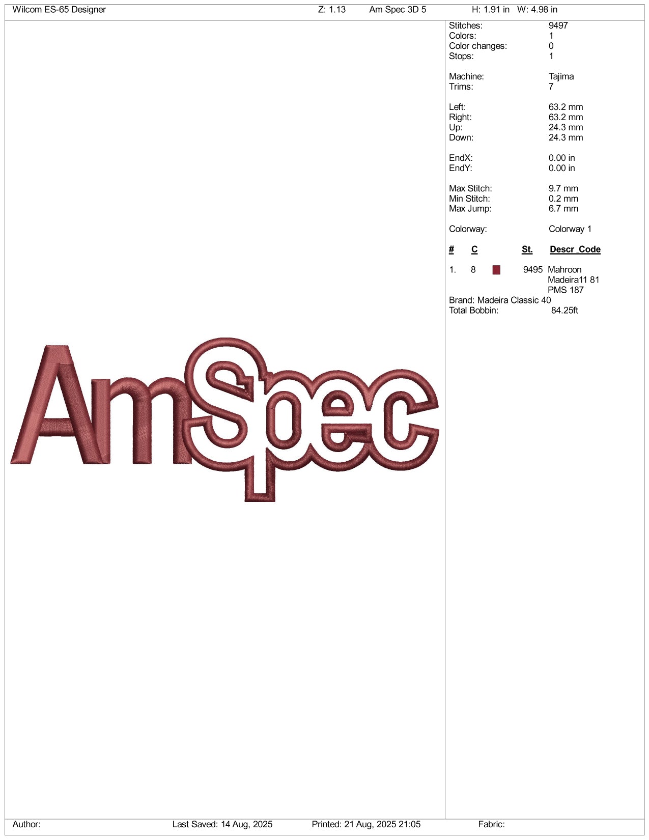AmSpec Embroidery Design Files - 3 Size's