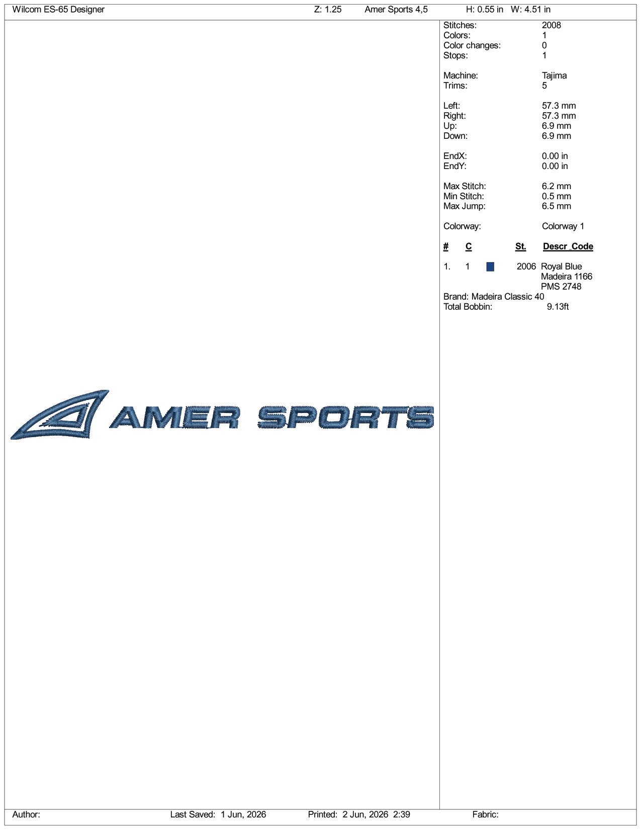 Amer Sports Logo Embroidery Design Files - 3 Size's