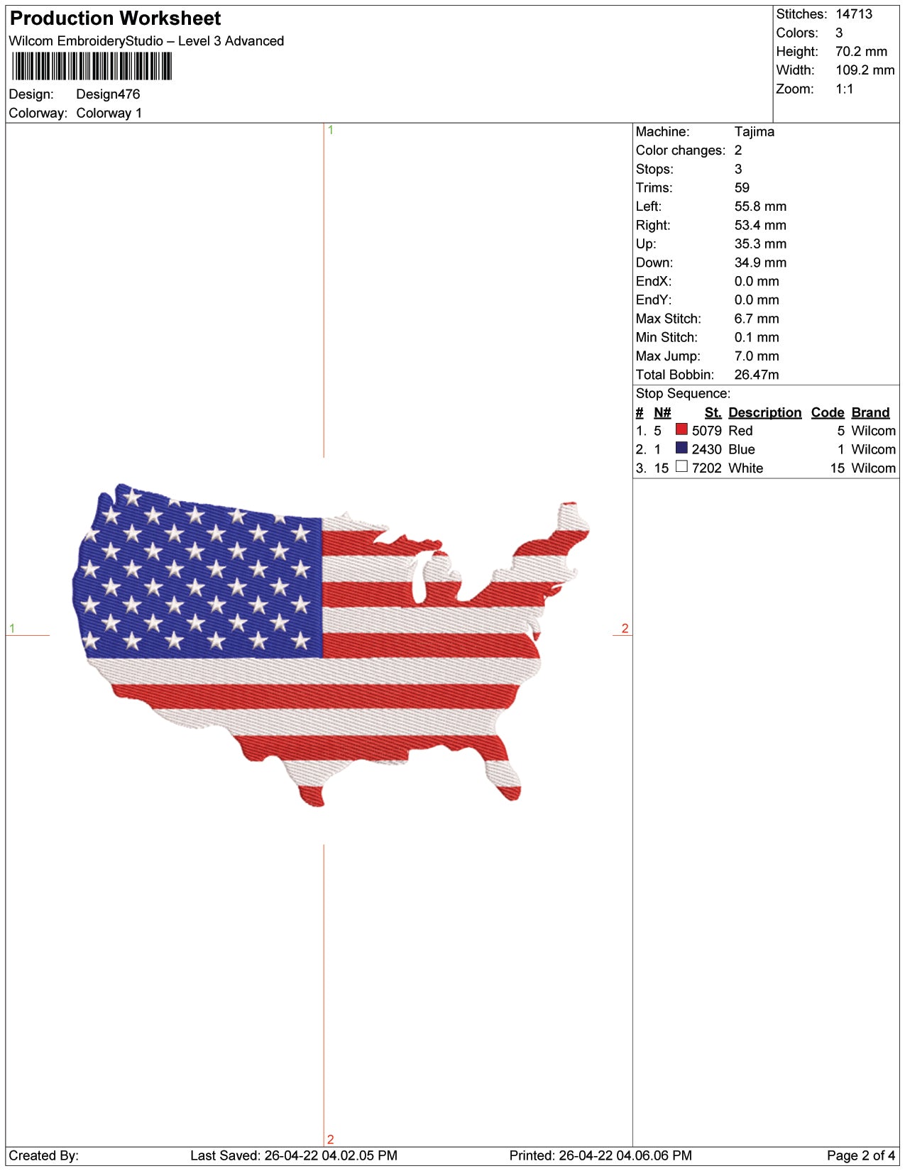 United States of America Map Flag Embroidery Design Files - 9 Size's