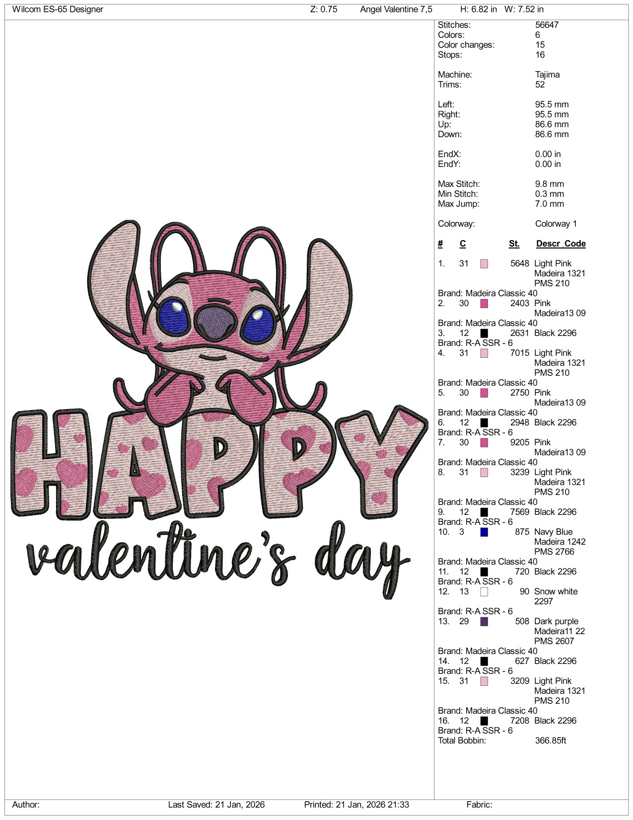 Happy Valentines Day Angel Embroidery Design Files - 3 Size's