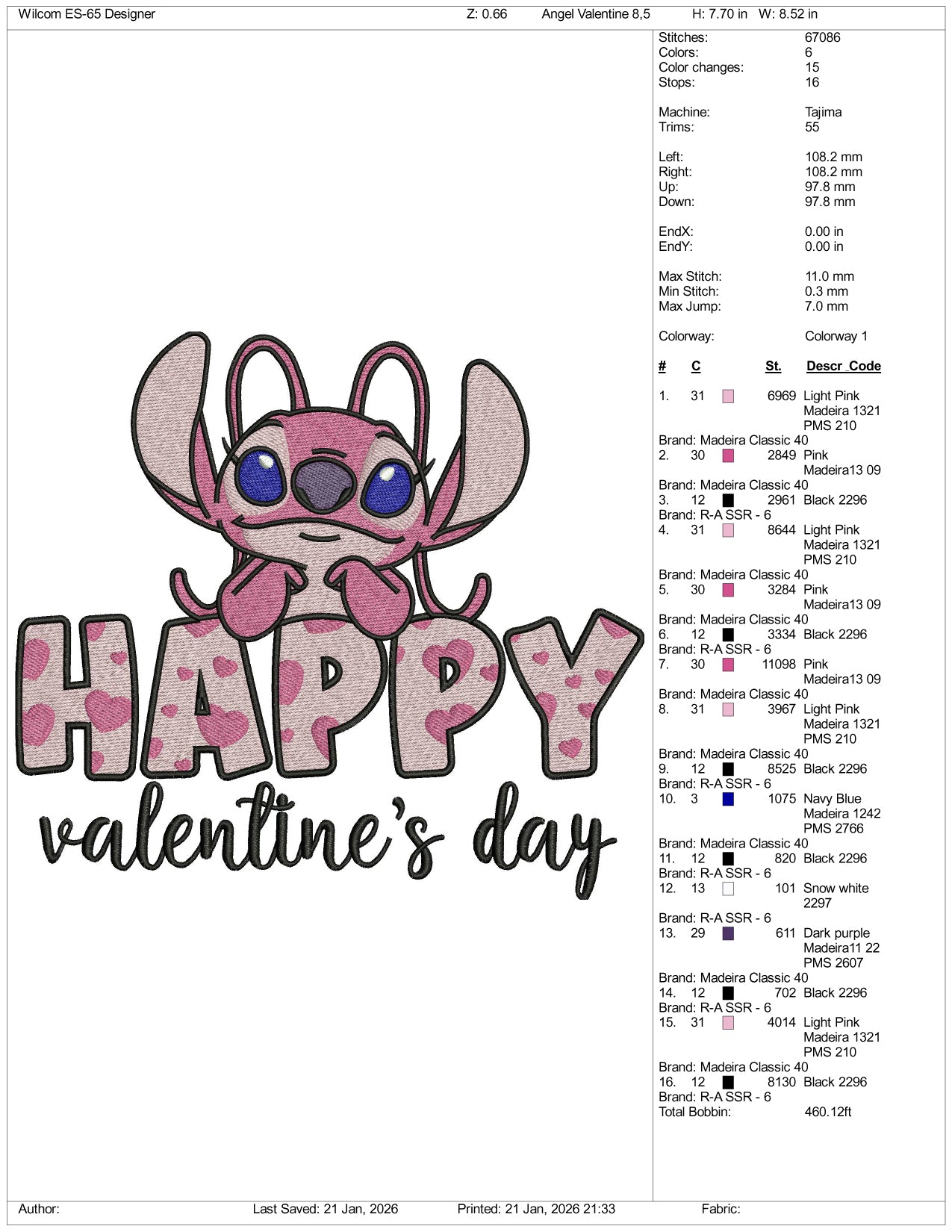 Happy Valentines Day Angel Embroidery Design Files - 3 Size's