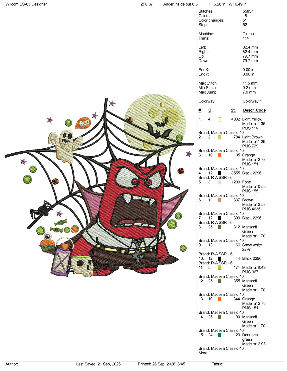 Anger Inside Out Spooky Embroidery Design Files - 3 Size's