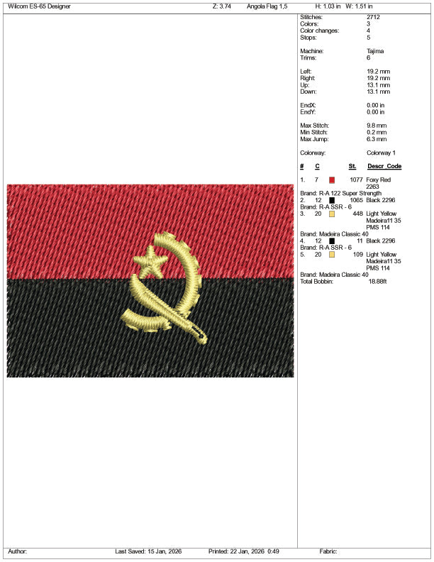 Angola Flag Embroidery Design Files - 3 Size's