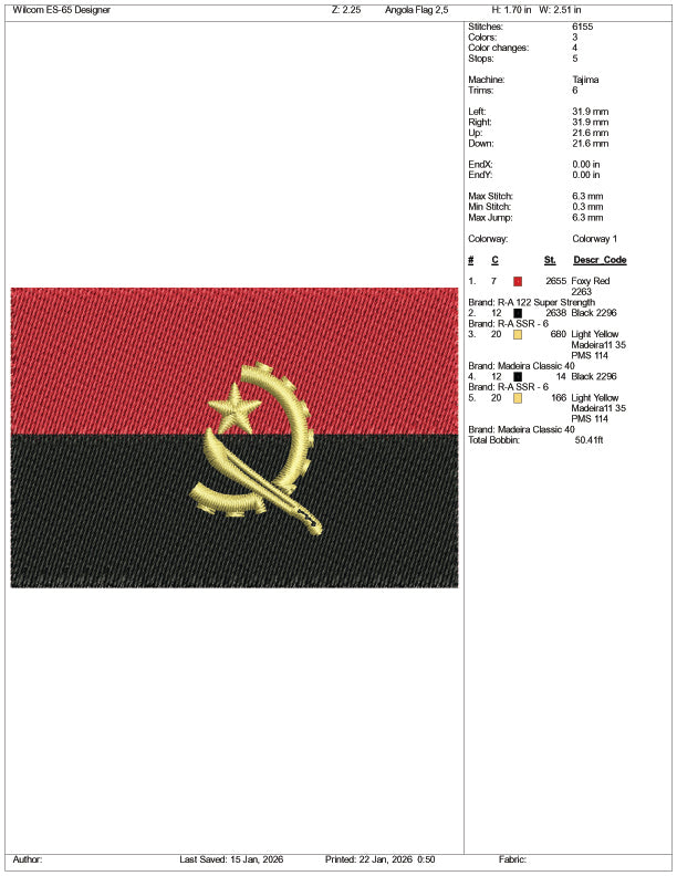 Angola Flag Embroidery Design Files - 3 Size's