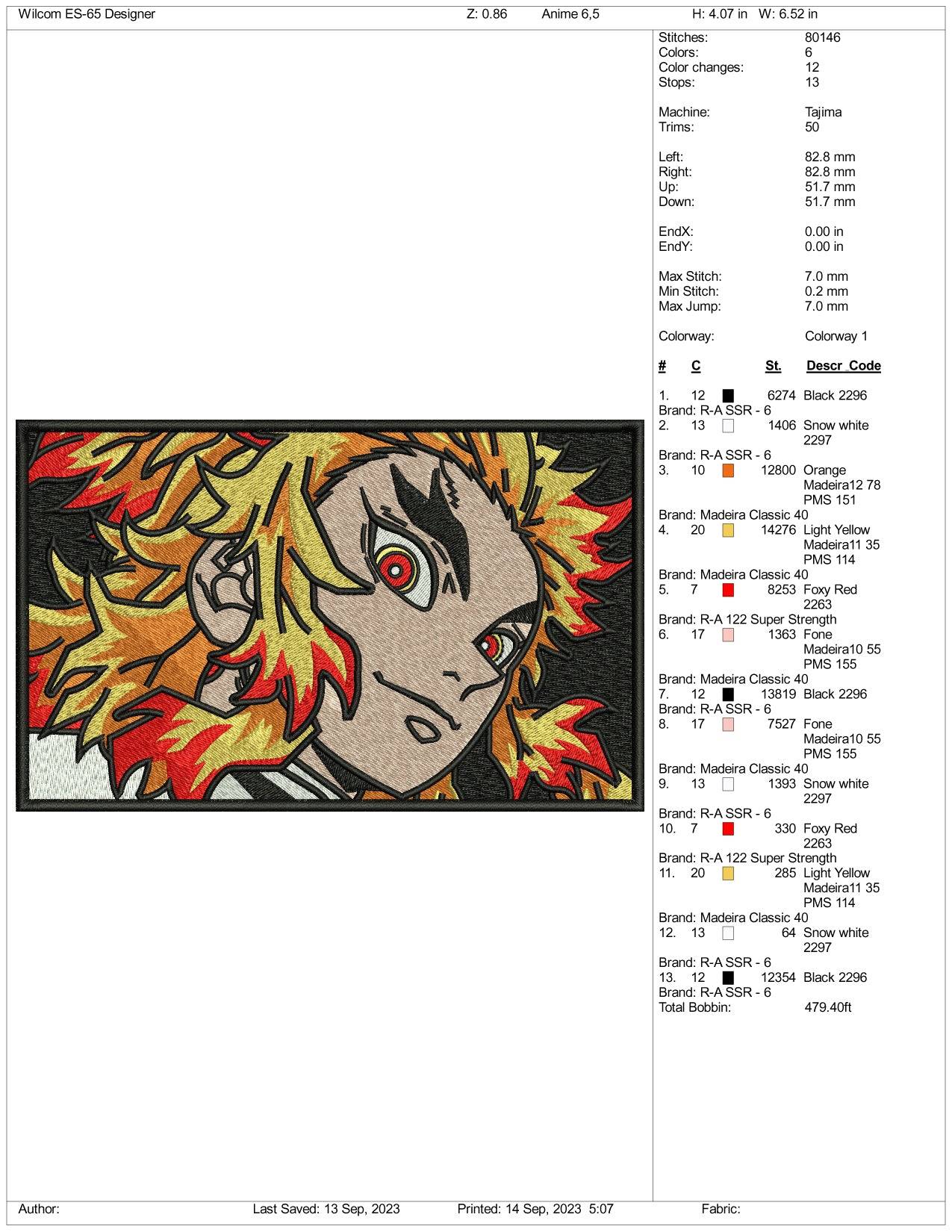 Kyojuro Rengoku Embroidery Design Files - 3 Size's