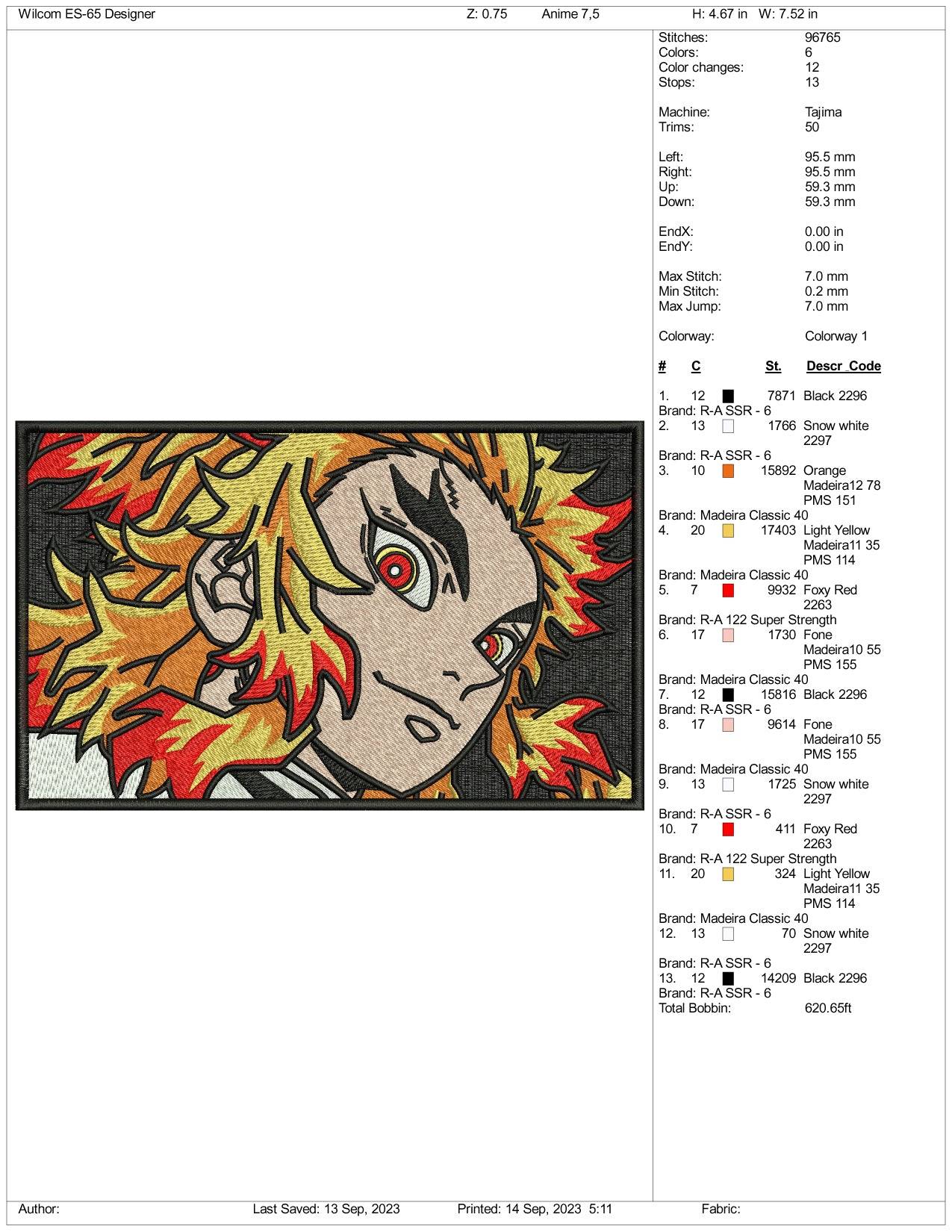 Kyojuro Rengoku Embroidery Design Files - 3 Size's