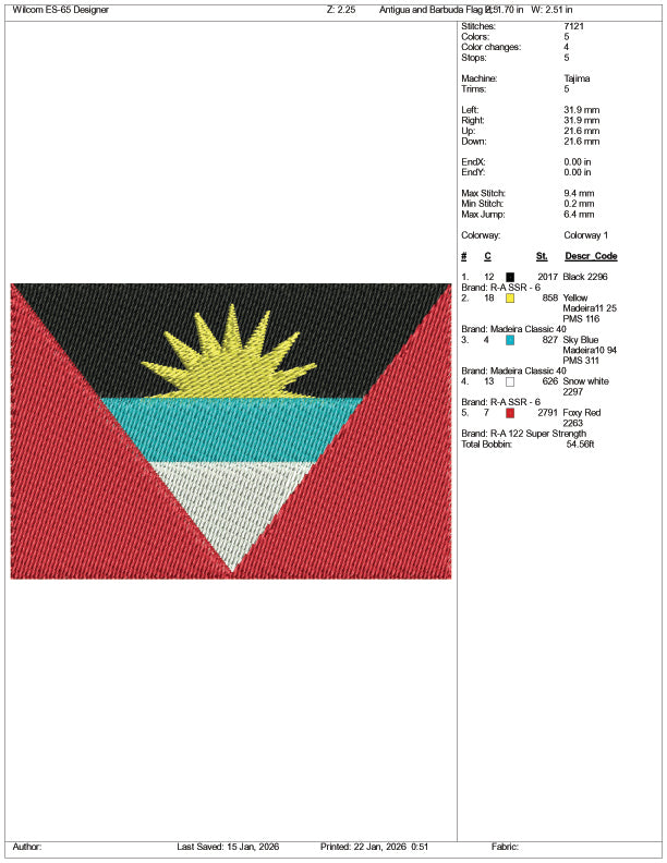 Antigua and Barbuda Flag Embroidery Design Files - 3 Size's
