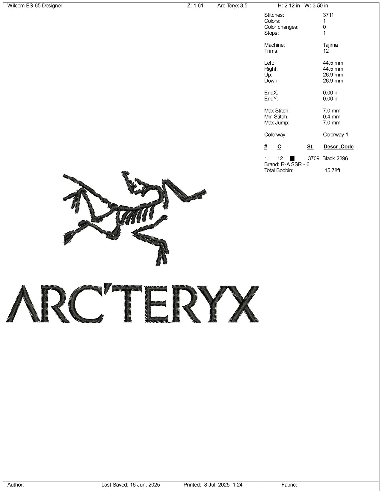 Arc Teryx Logo Embroidery Design Files - 3 Size's