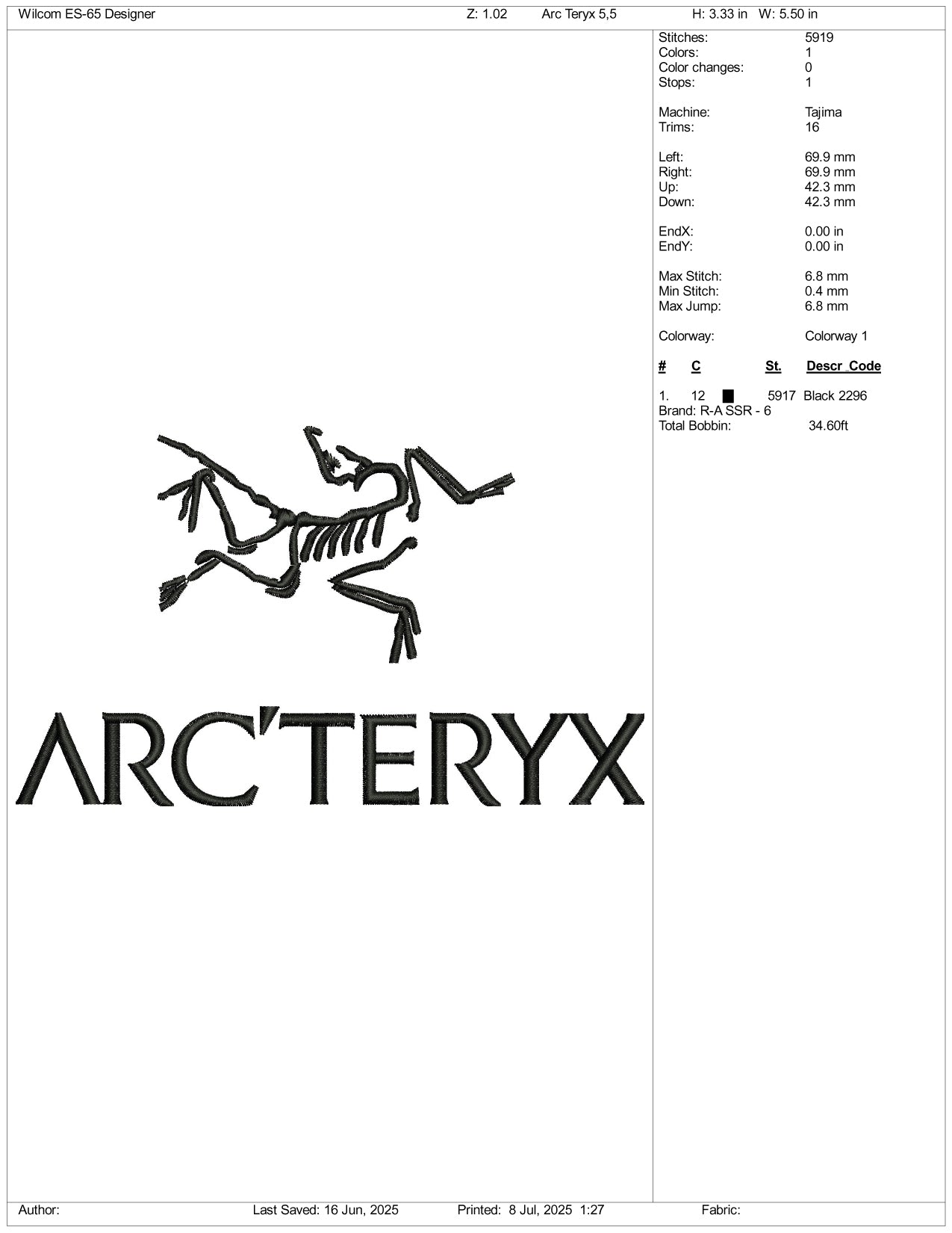 Arc Teryx Logo Embroidery Design Files - 3 Size's