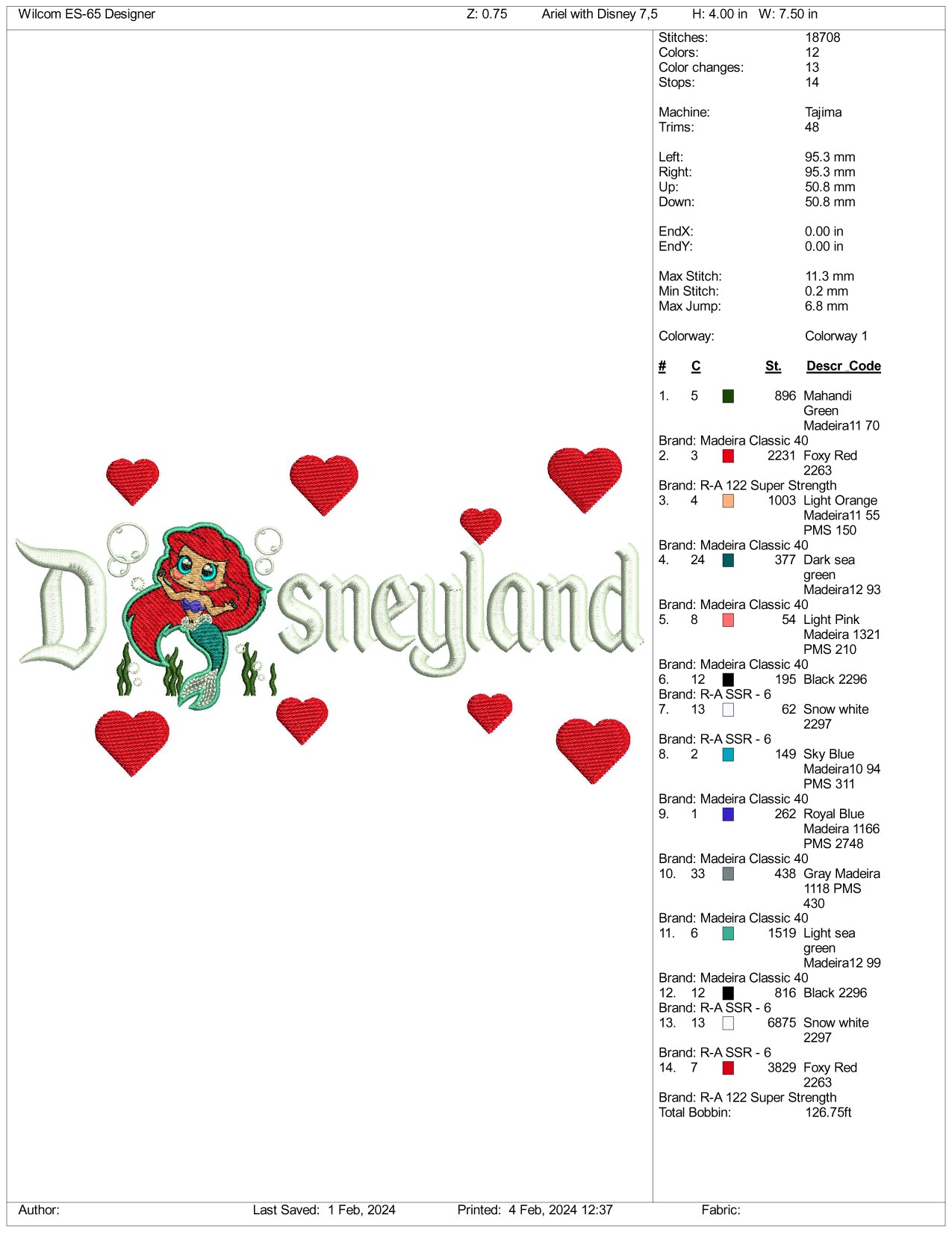 Chibi Ariel Disneyland Embroidery Design Files - 3 Size's