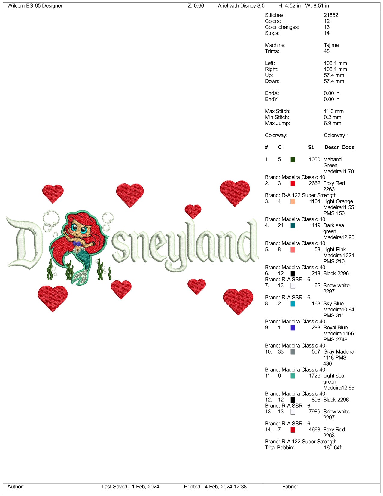 Chibi Ariel Disneyland Embroidery Design Files - 3 Size's