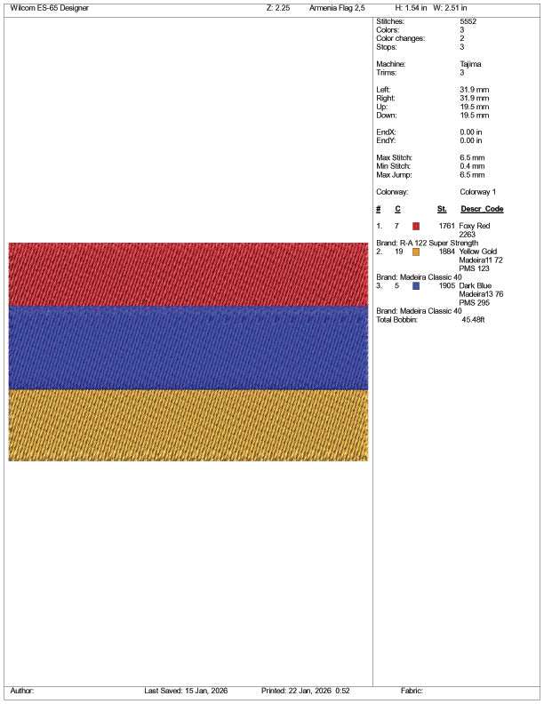 Armenia Flag Embroidery Design Files - 3 Size's