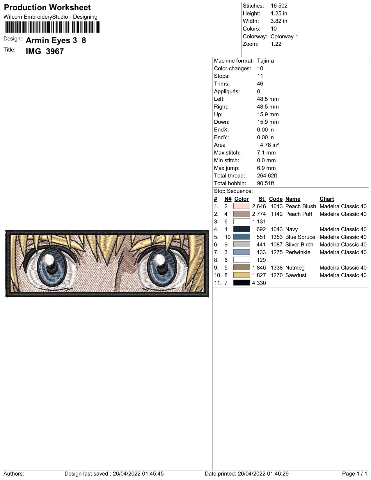 Armin Arlert v2 Embroidery Design Files - 3 Size's