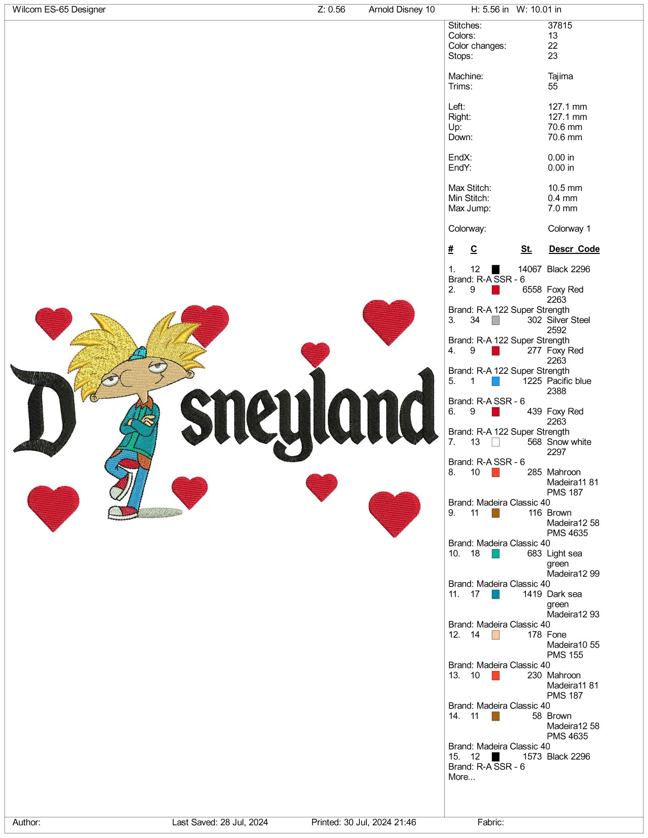 Arnold Disneyland Embroidery Design Files - 3 Size's