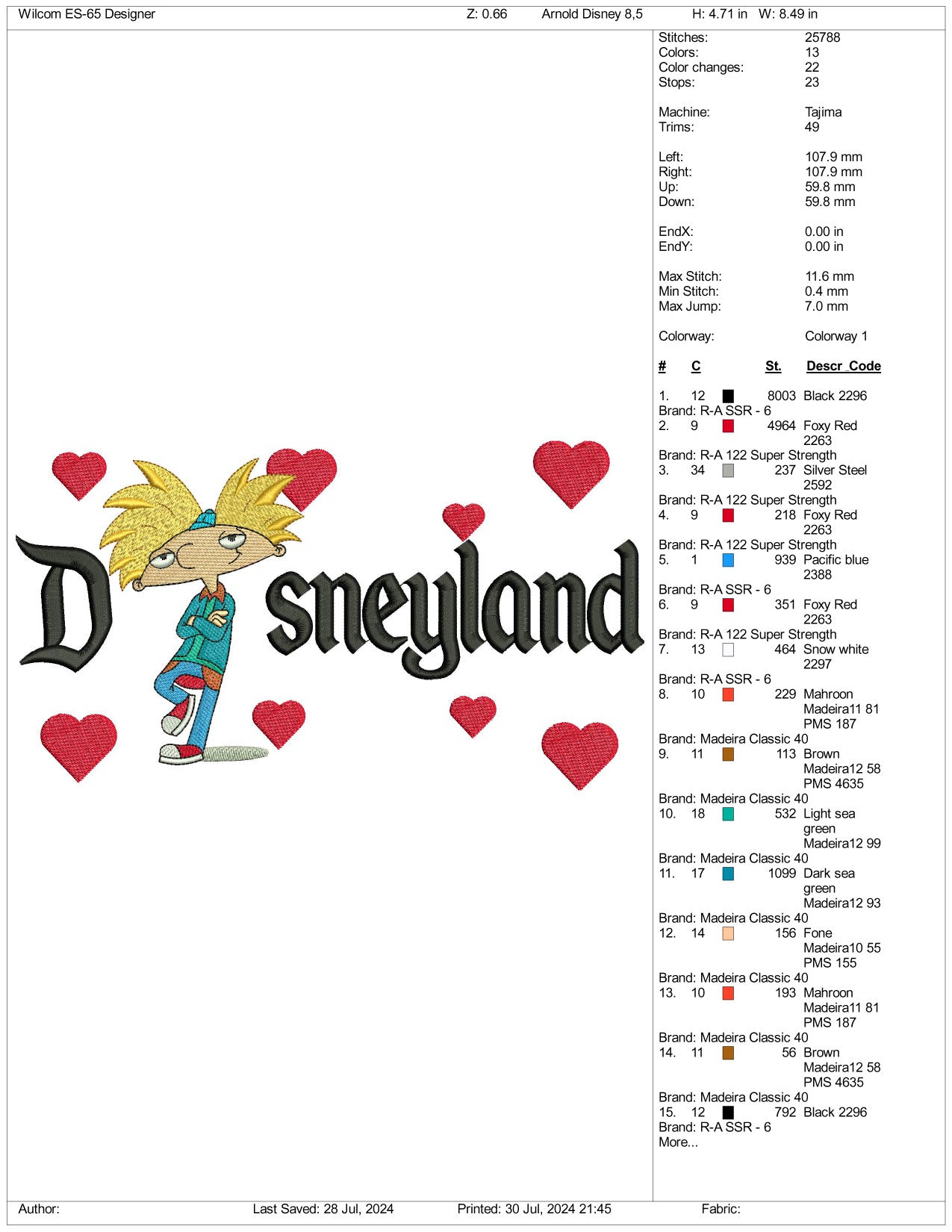 Arnold Disneyland Embroidery Design Files - 3 Size's