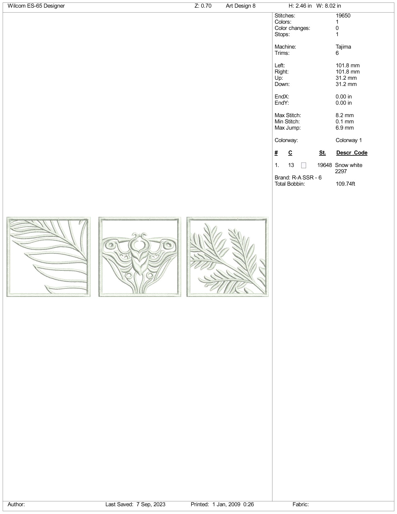 Art Embroidery Design Files - 3 Size's