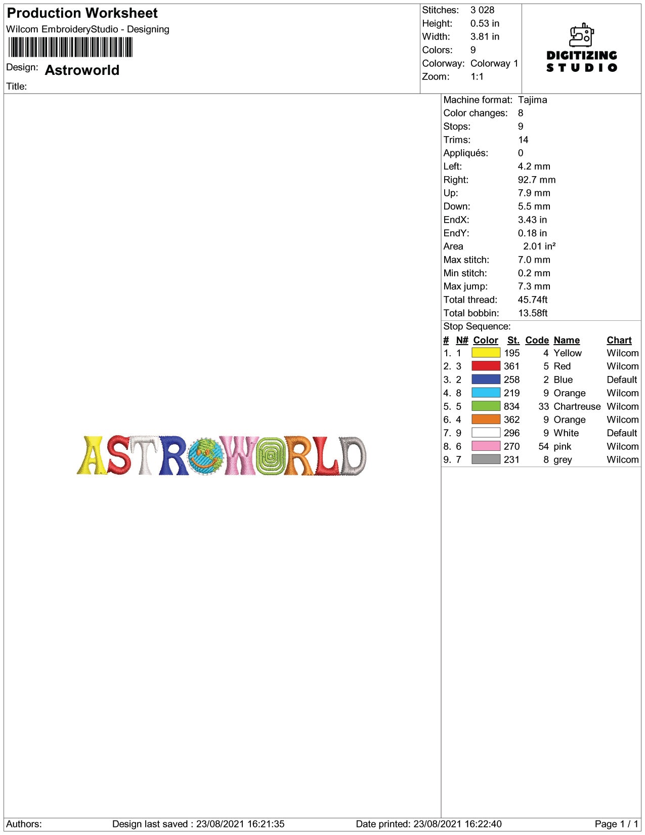 Astro World Embroidery Design Files - 4 Size's