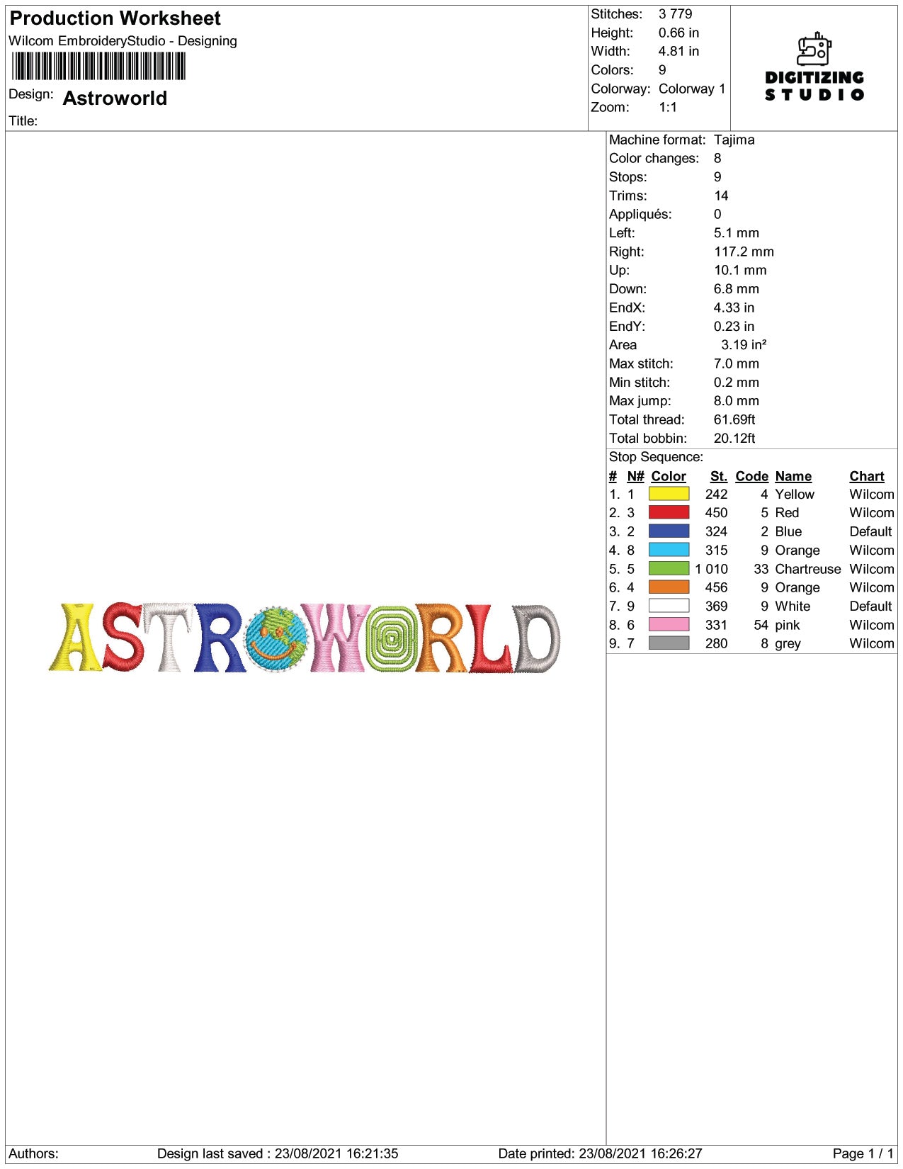 Astro World Embroidery Design Files - 4 Size's