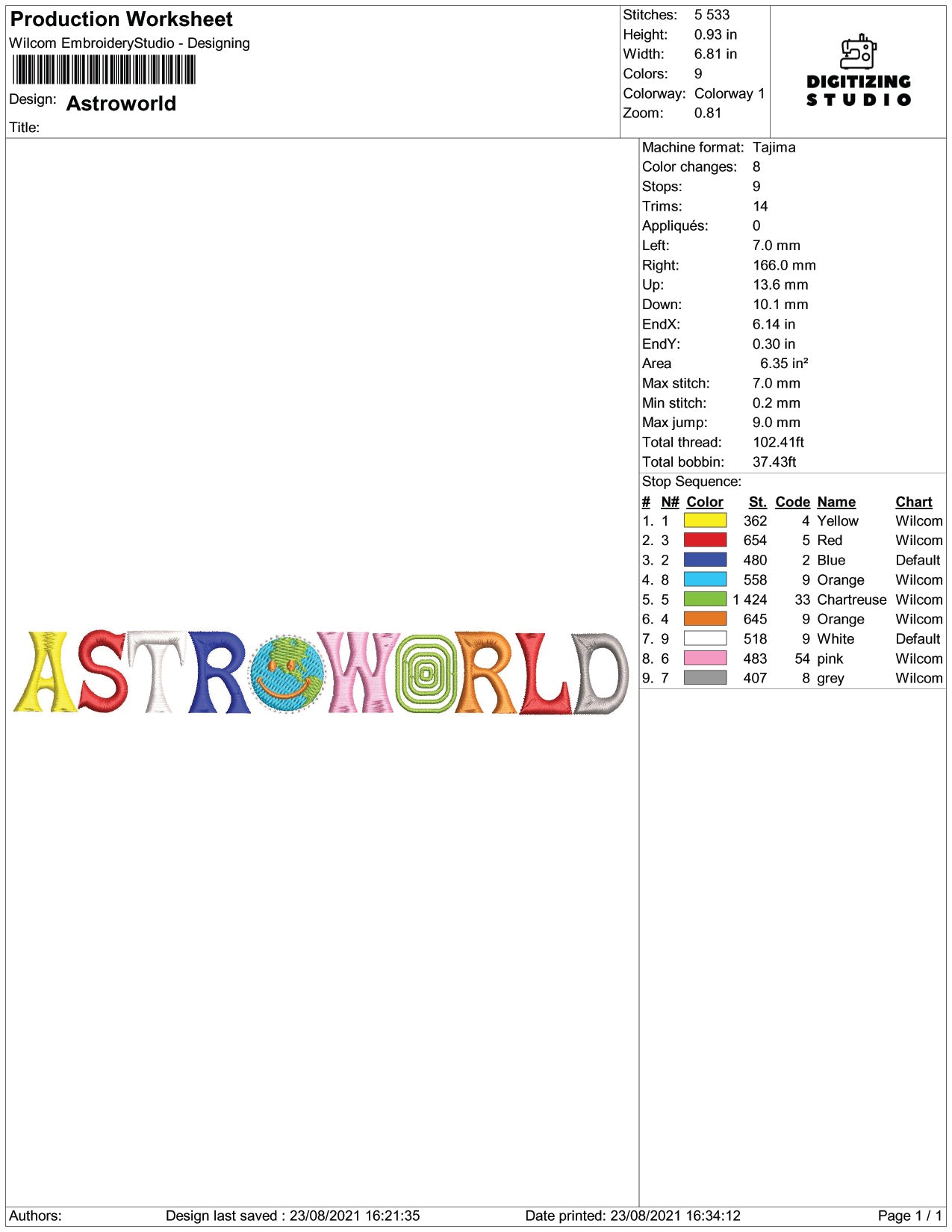 Astro World Embroidery Design Files - 4 Size's