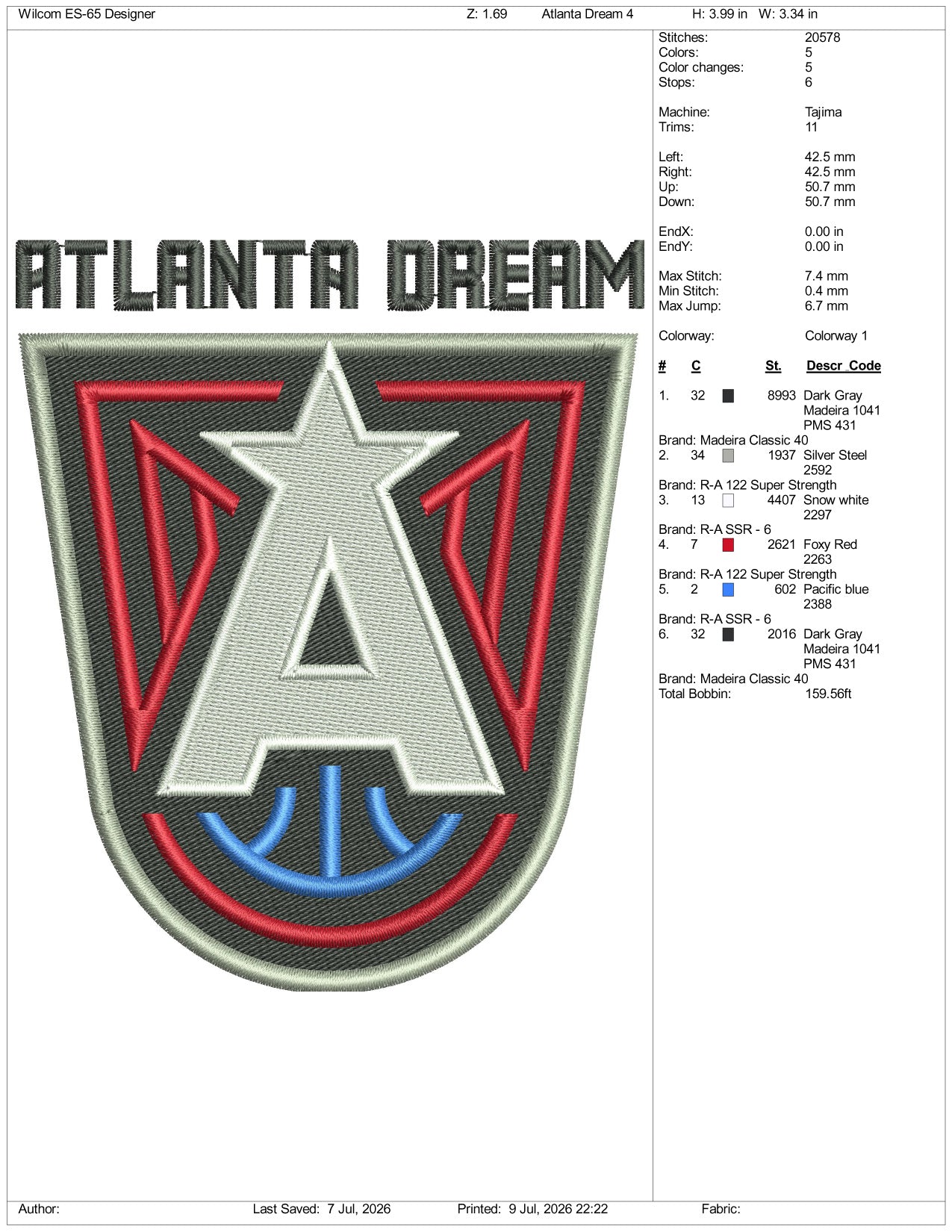 Atlanta Dream Logo Embroidery Design Files - 3 Size's