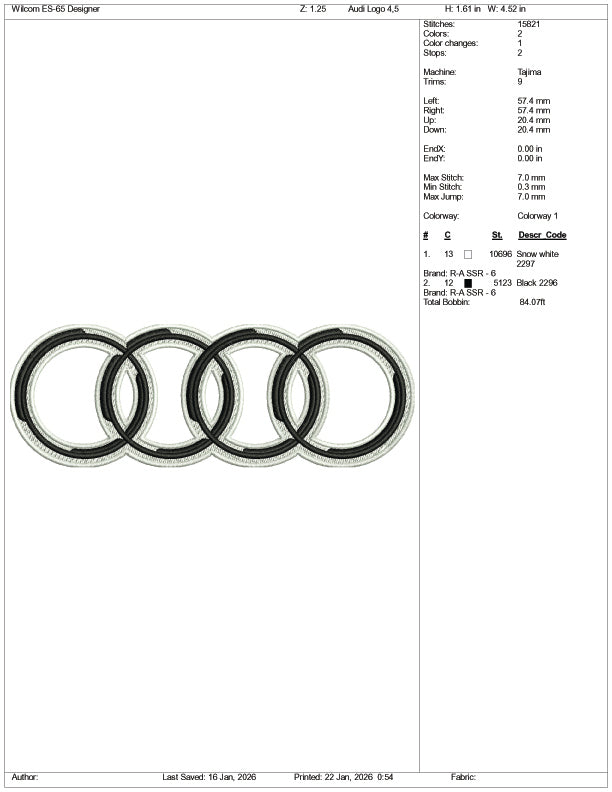 Audi Logo Embroidery Design Files - 4 Size's