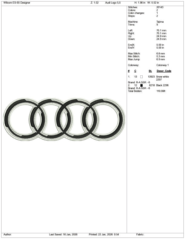 Audi Logo Embroidery Design Files - 4 Size's
