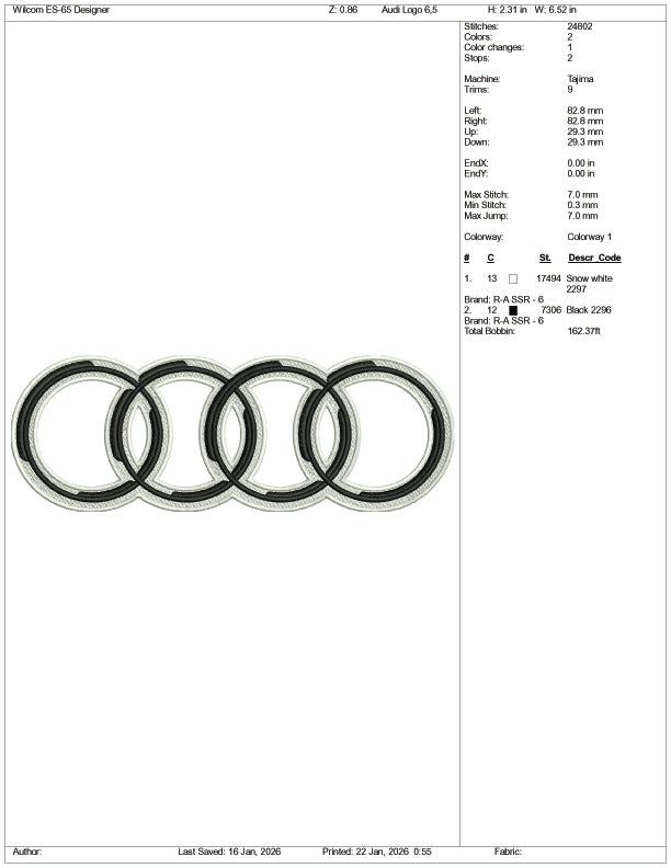 Audi Logo Embroidery Design Files - 4 Size's