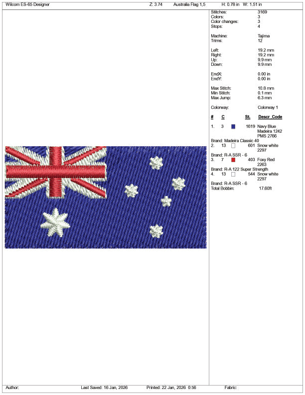Australia Flag Embroidery Design Files - 3 Size's