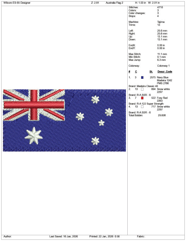 Australia Flag Embroidery Design Files - 3 Size's