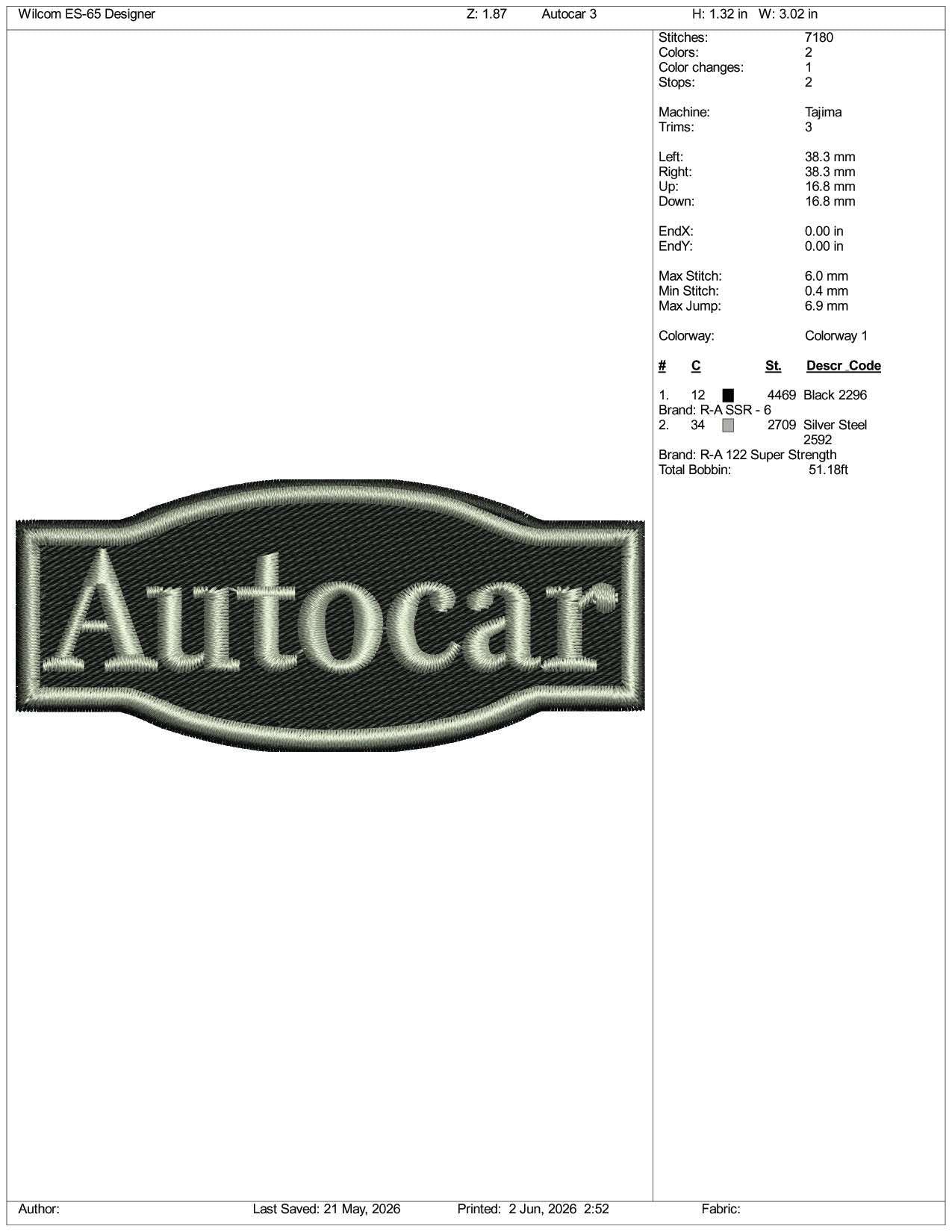 Auto Car Logo Embroidery Design Files - 3 Size's
