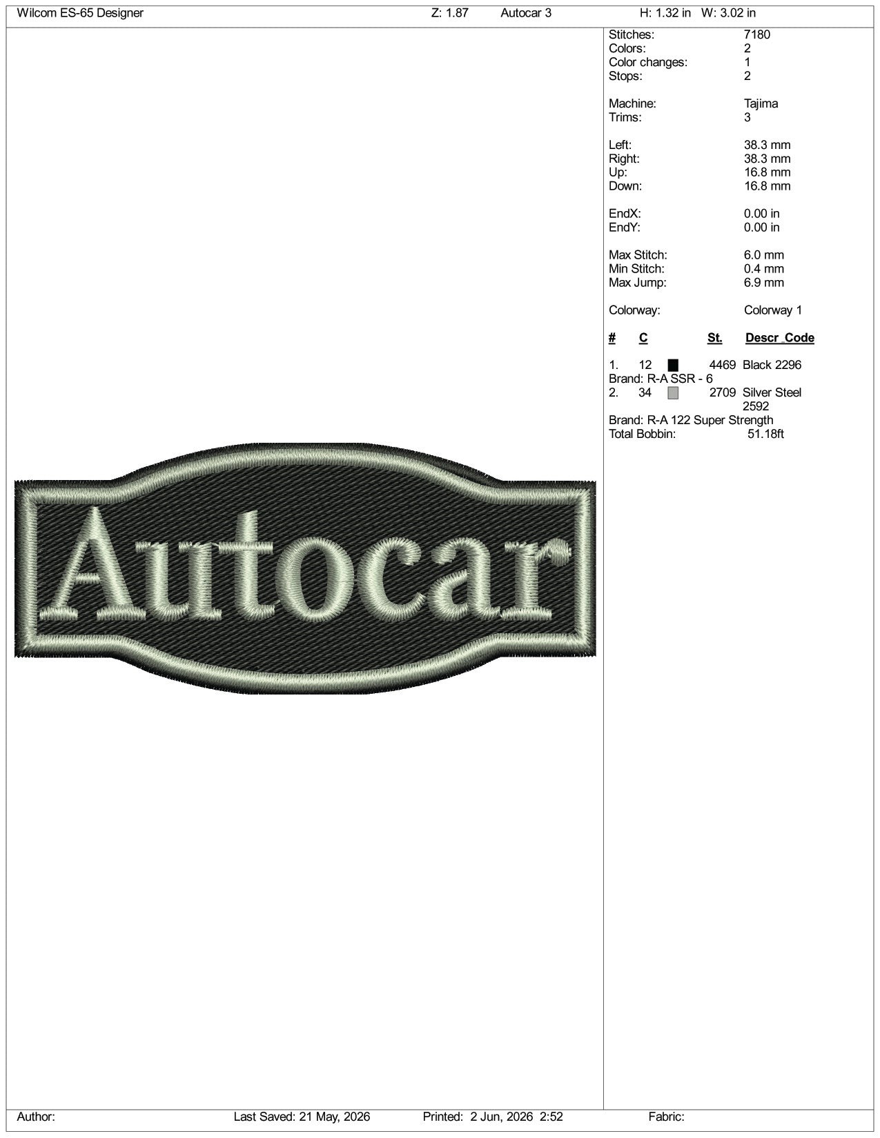 Auto Car Logo Embroidery Design Files - 3 Size's