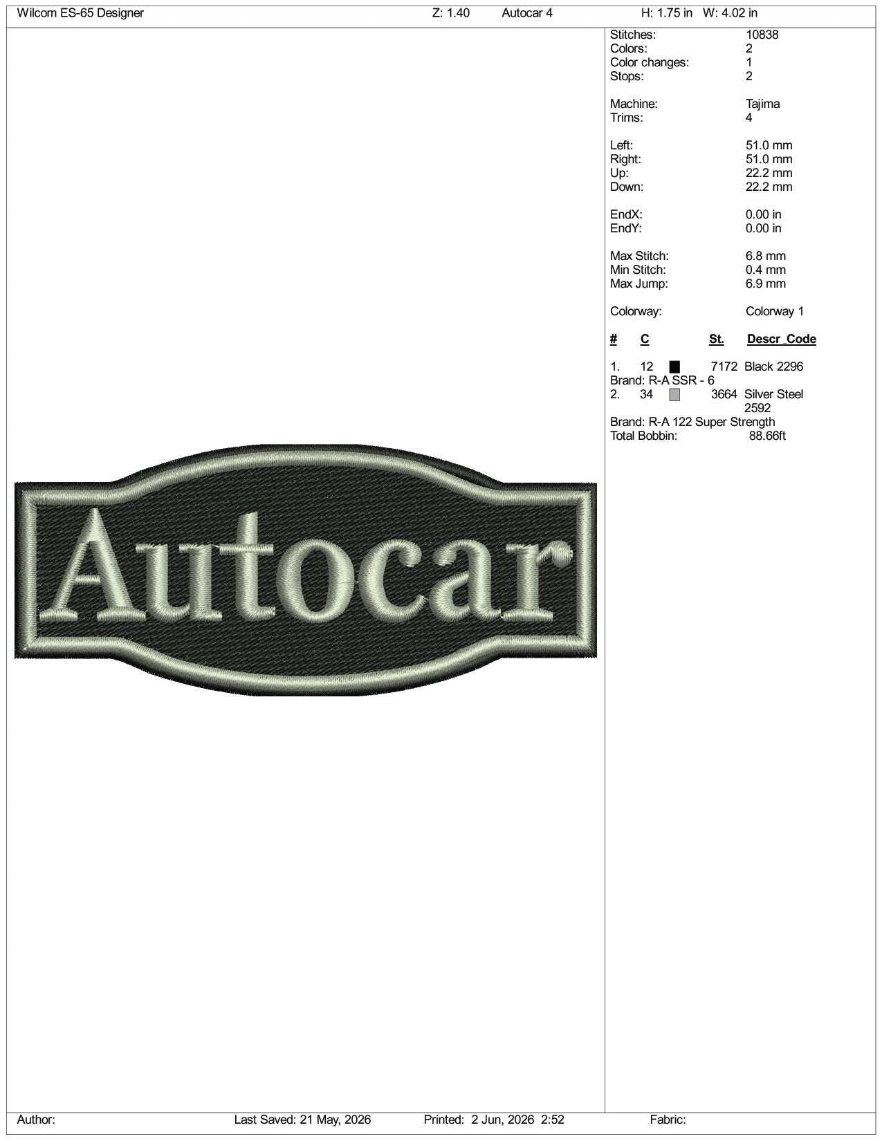 Auto Car Logo Embroidery Design Files - 3 Size's