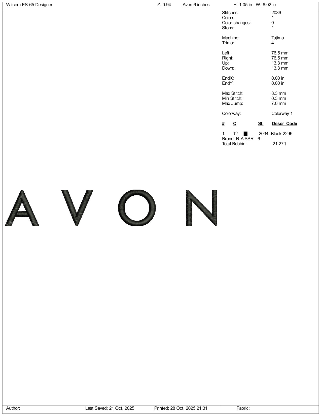AVON Logo Embroidery Design Files - 4 Size's