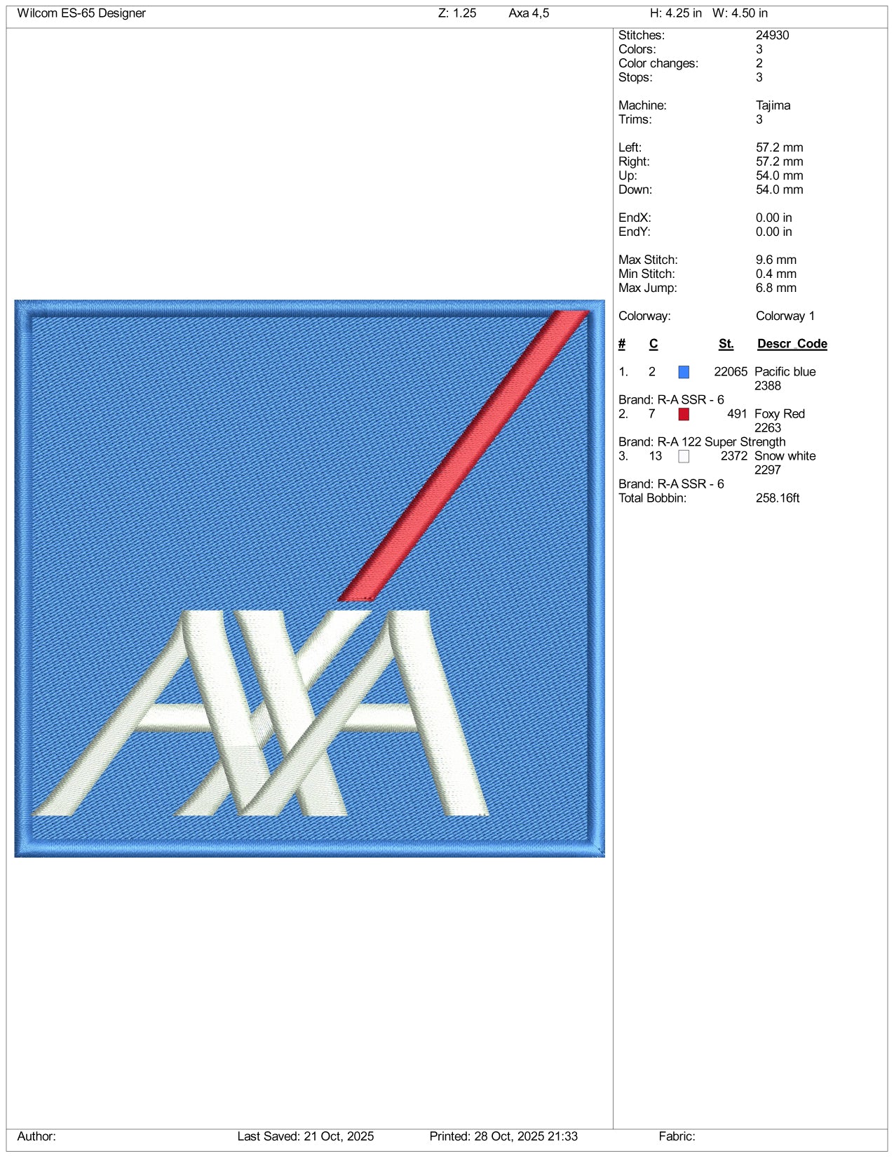AXA Insurance Logo Embroidery Design Files - 3 Size's