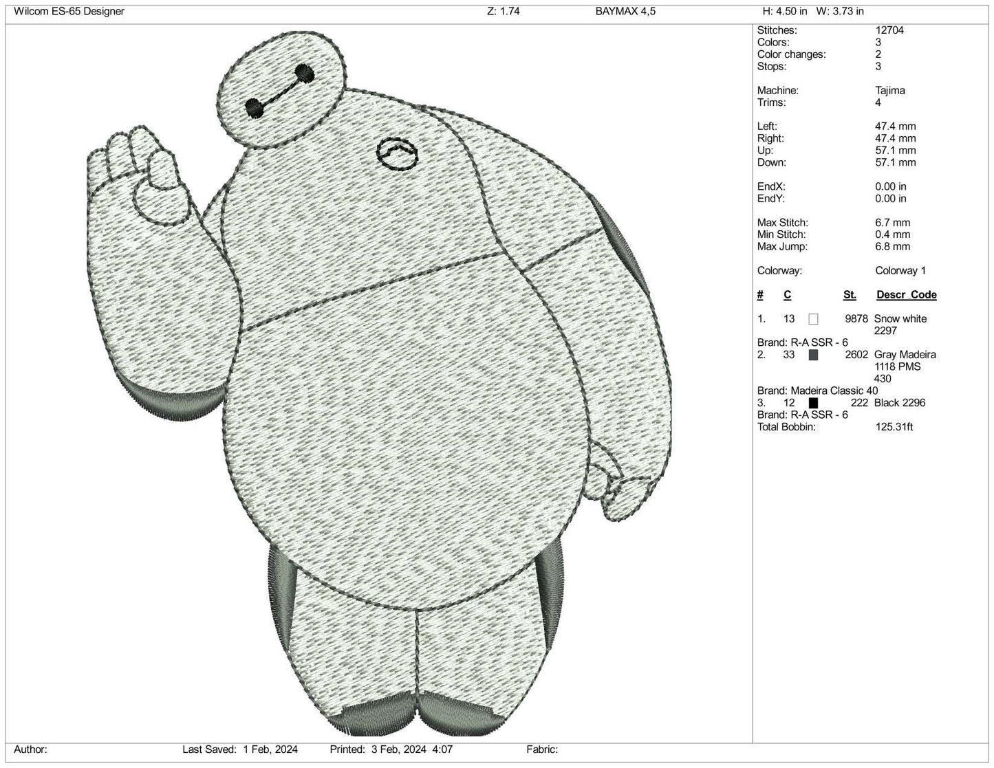 Baymax Embroidery Design Files - 3 Size's