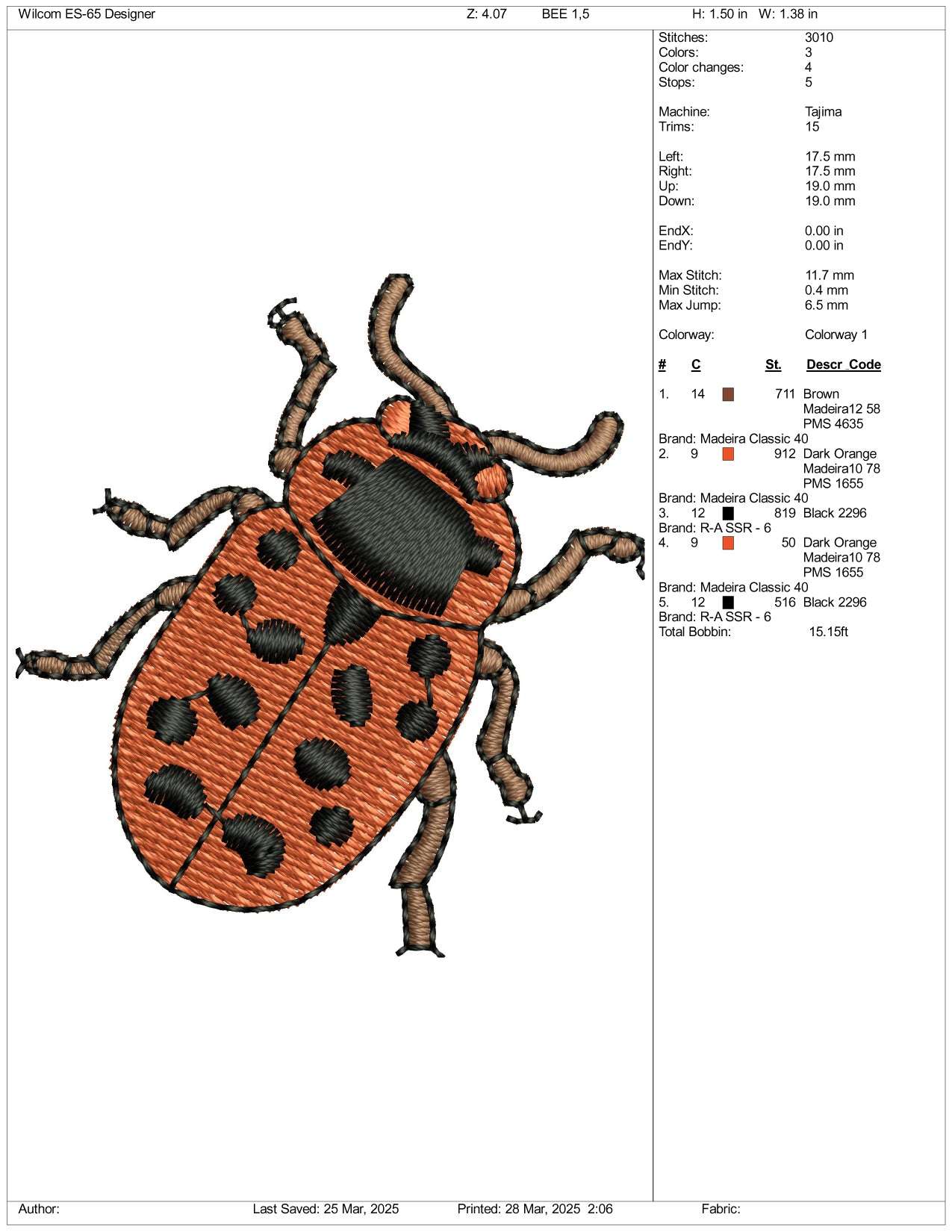 Ladybug v2 Embroidery Design Files - 3 Size's