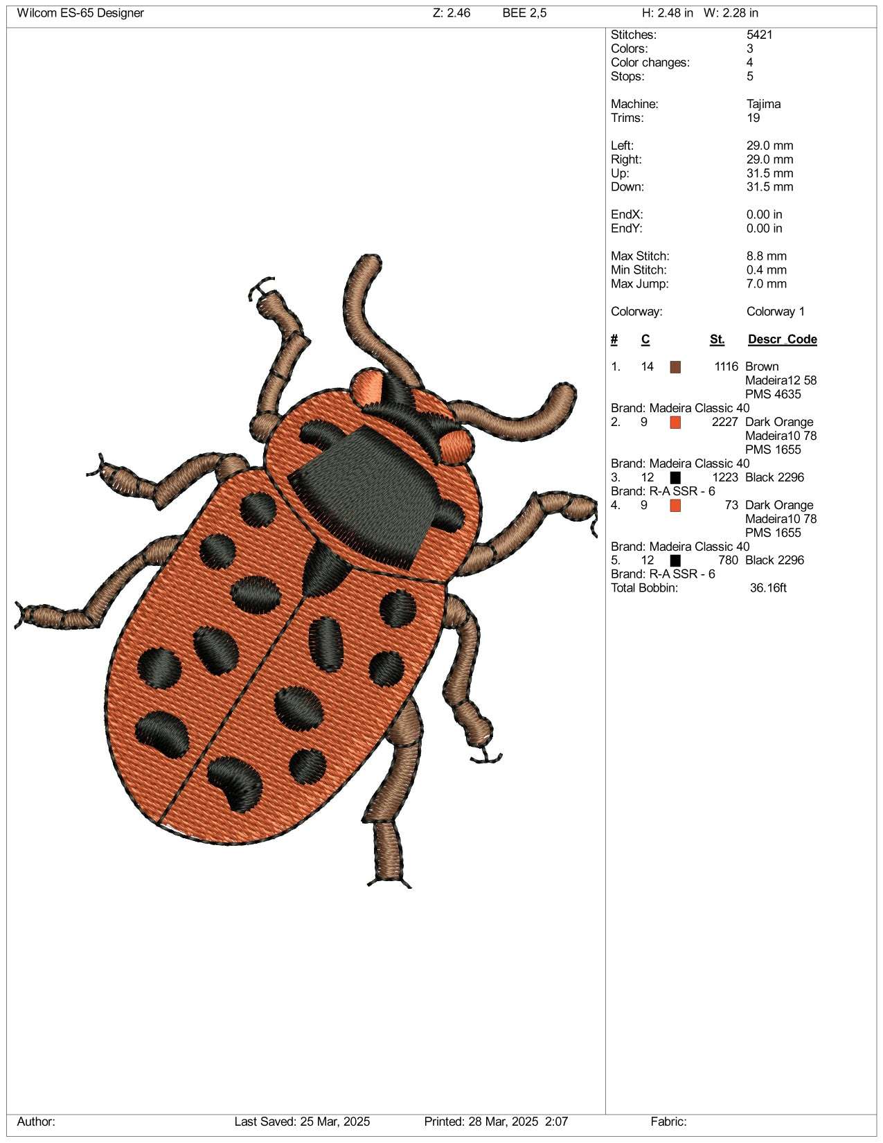 Ladybug v2 Embroidery Design Files - 3 Size's