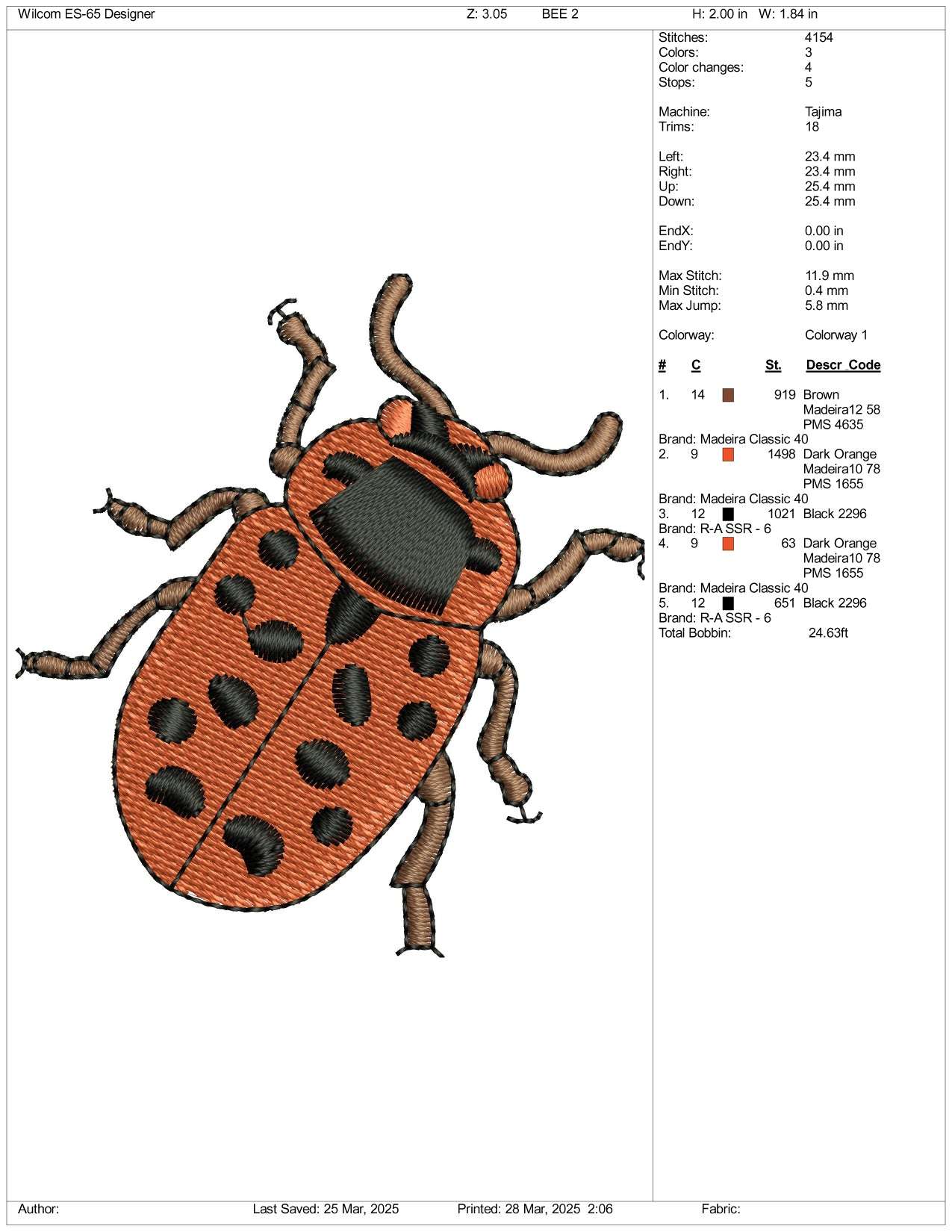 Ladybug v2 Embroidery Design Files - 3 Size's
