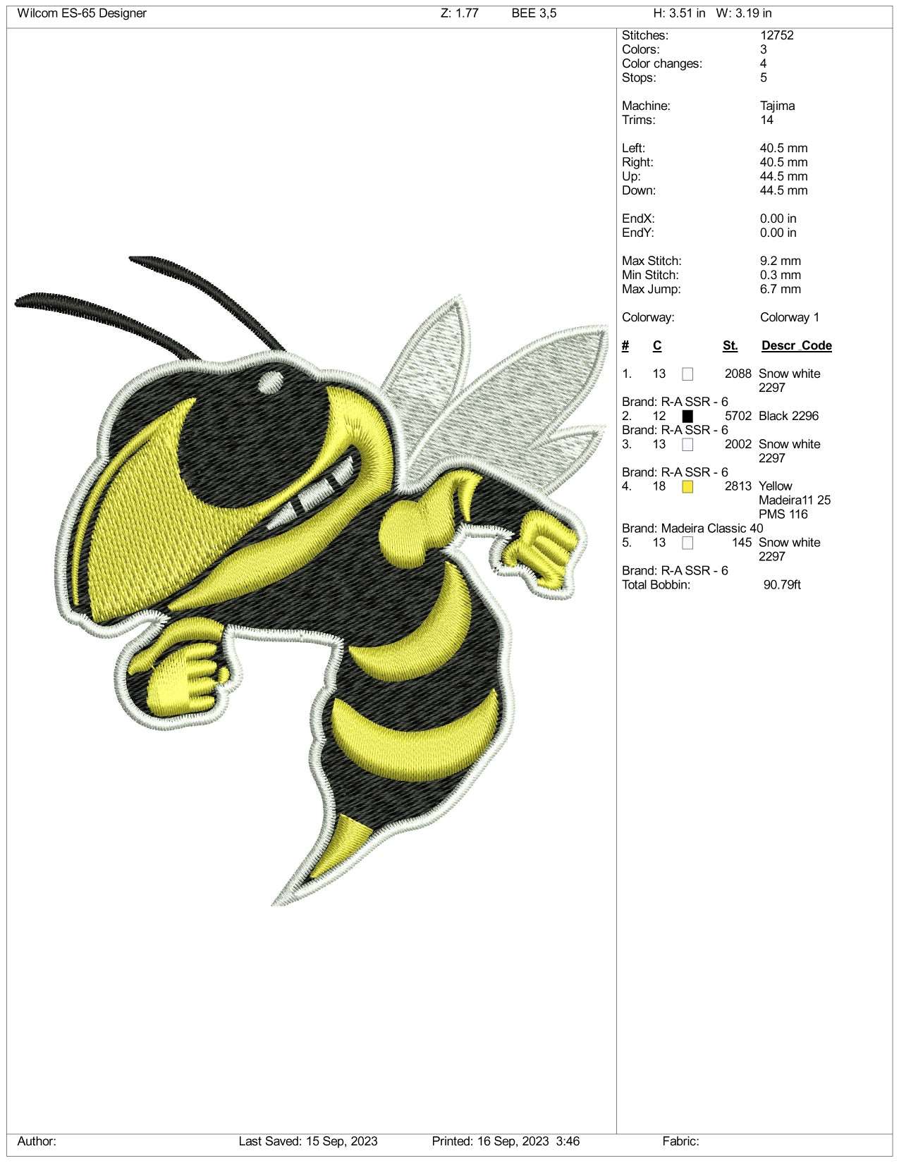 Bee Embroidery Design Files - 3 Size's