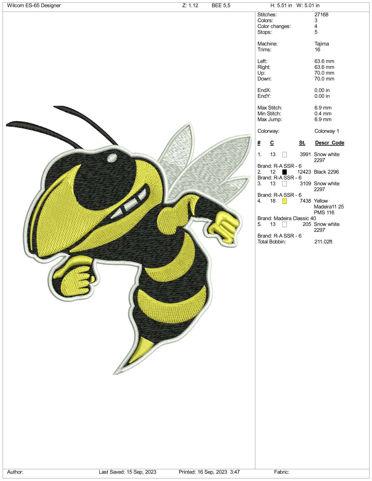 Bee Embroidery Design Files - 3 Size's