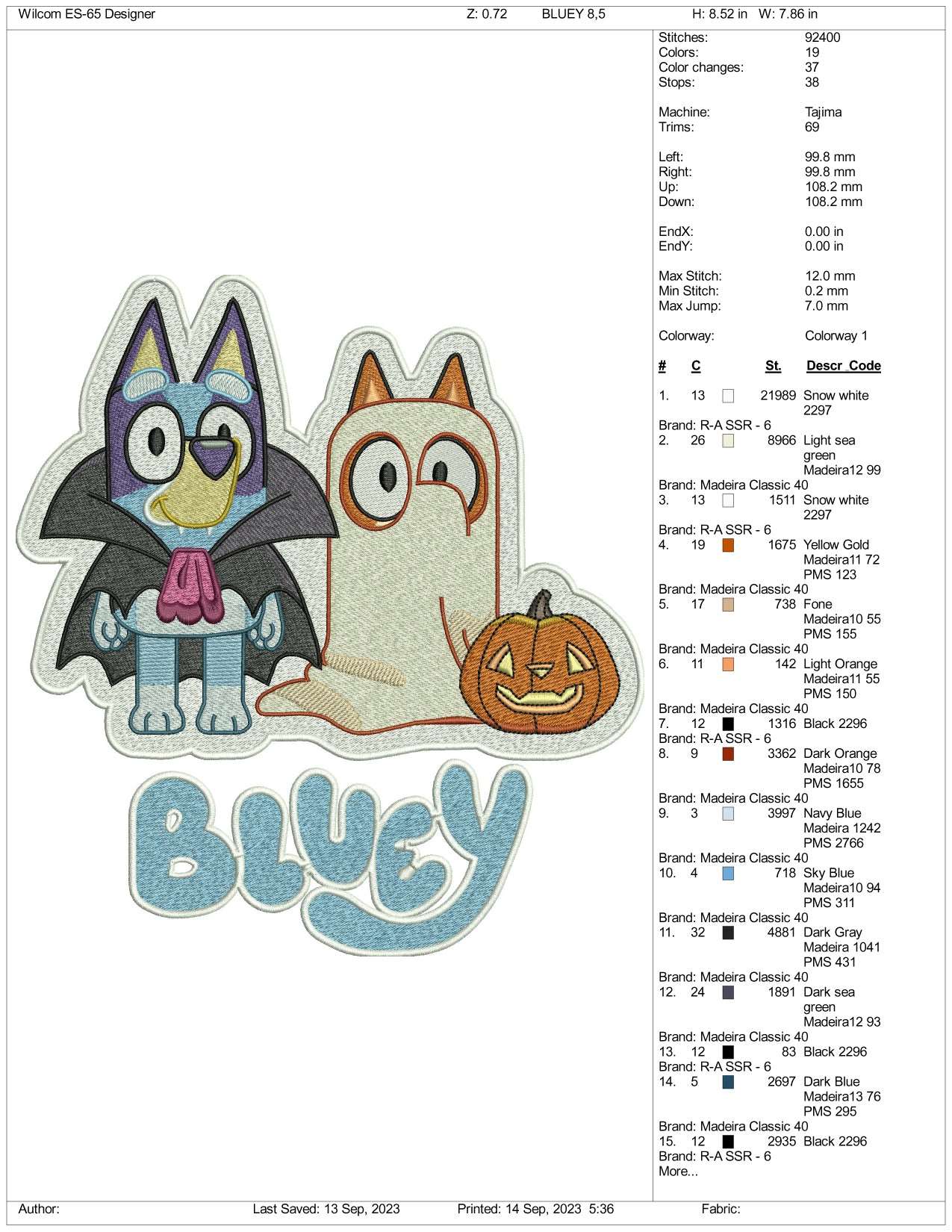 Bluey & Bingo Embroidery Design Files - 3 Size's